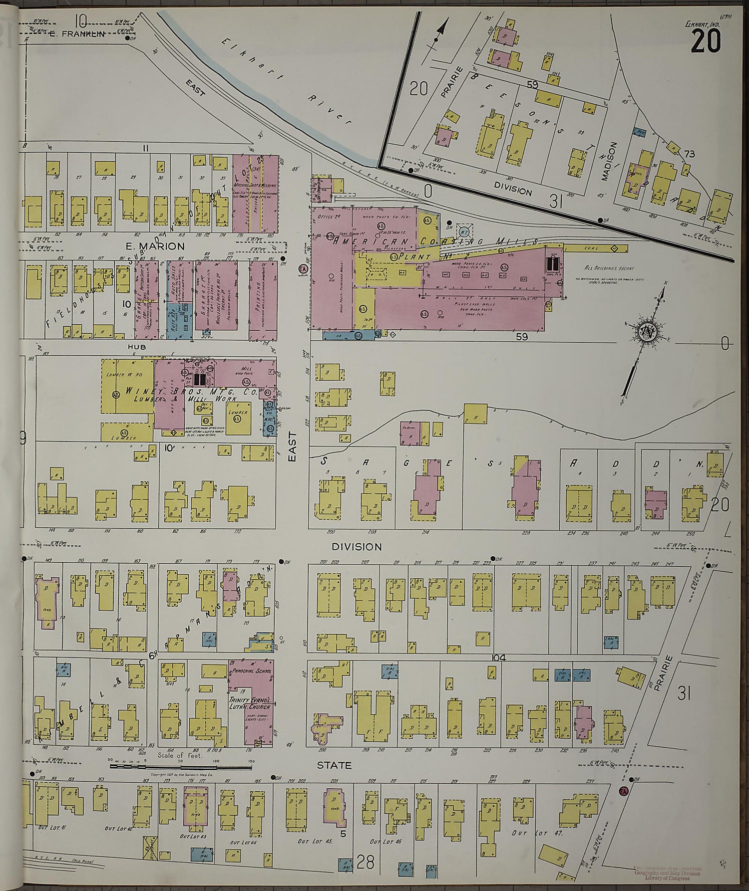 This old map of Elkhart, Elkhart County, Indiana was created by Sanborn Map Company in 1927