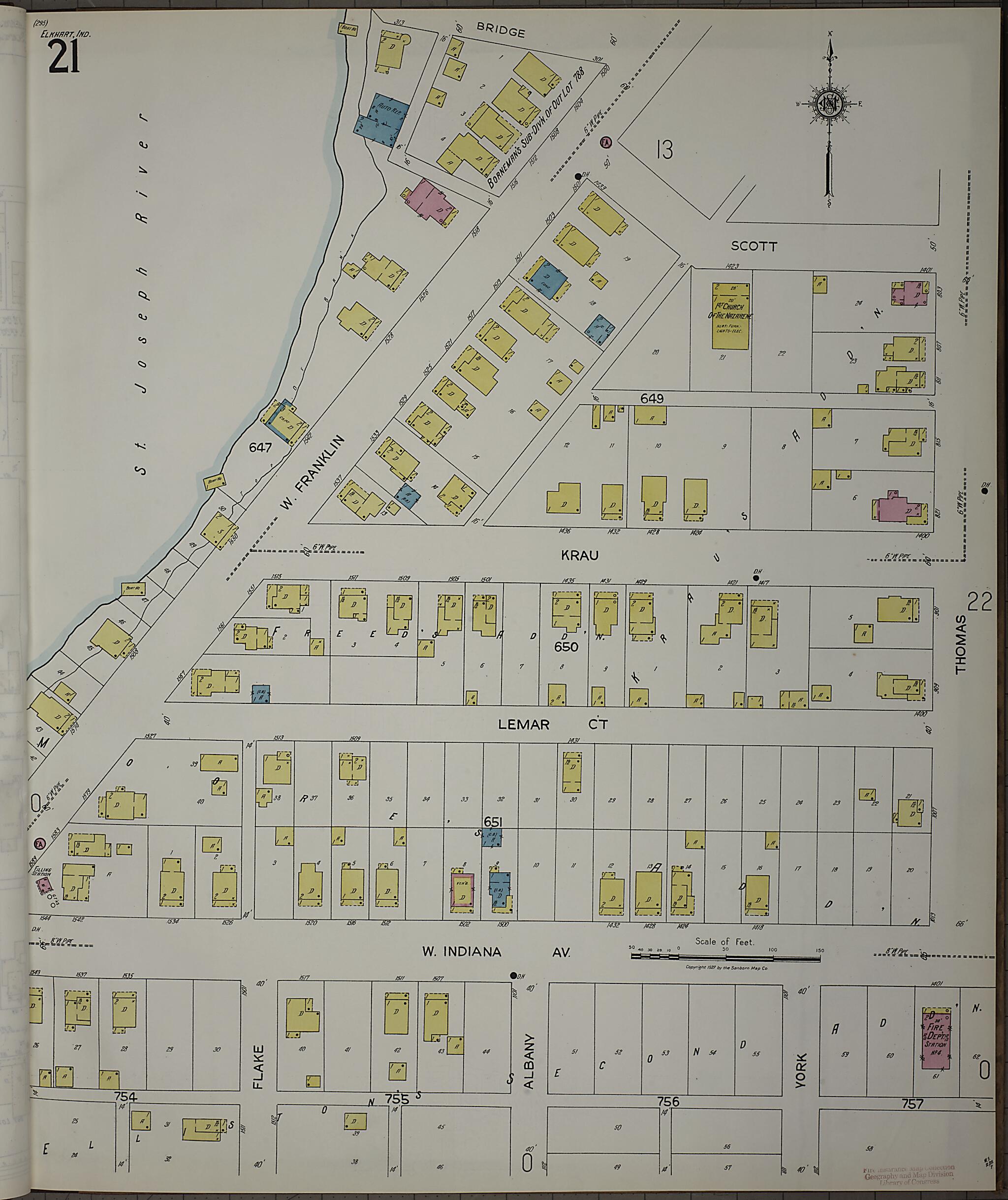 This old map of Elkhart, Elkhart County, Indiana was created by Sanborn Map Company in 1927