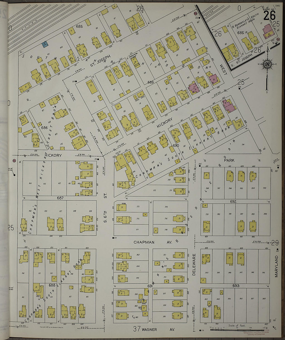 This old map of Elkhart, Elkhart County, Indiana was created by Sanborn Map Company in 1927