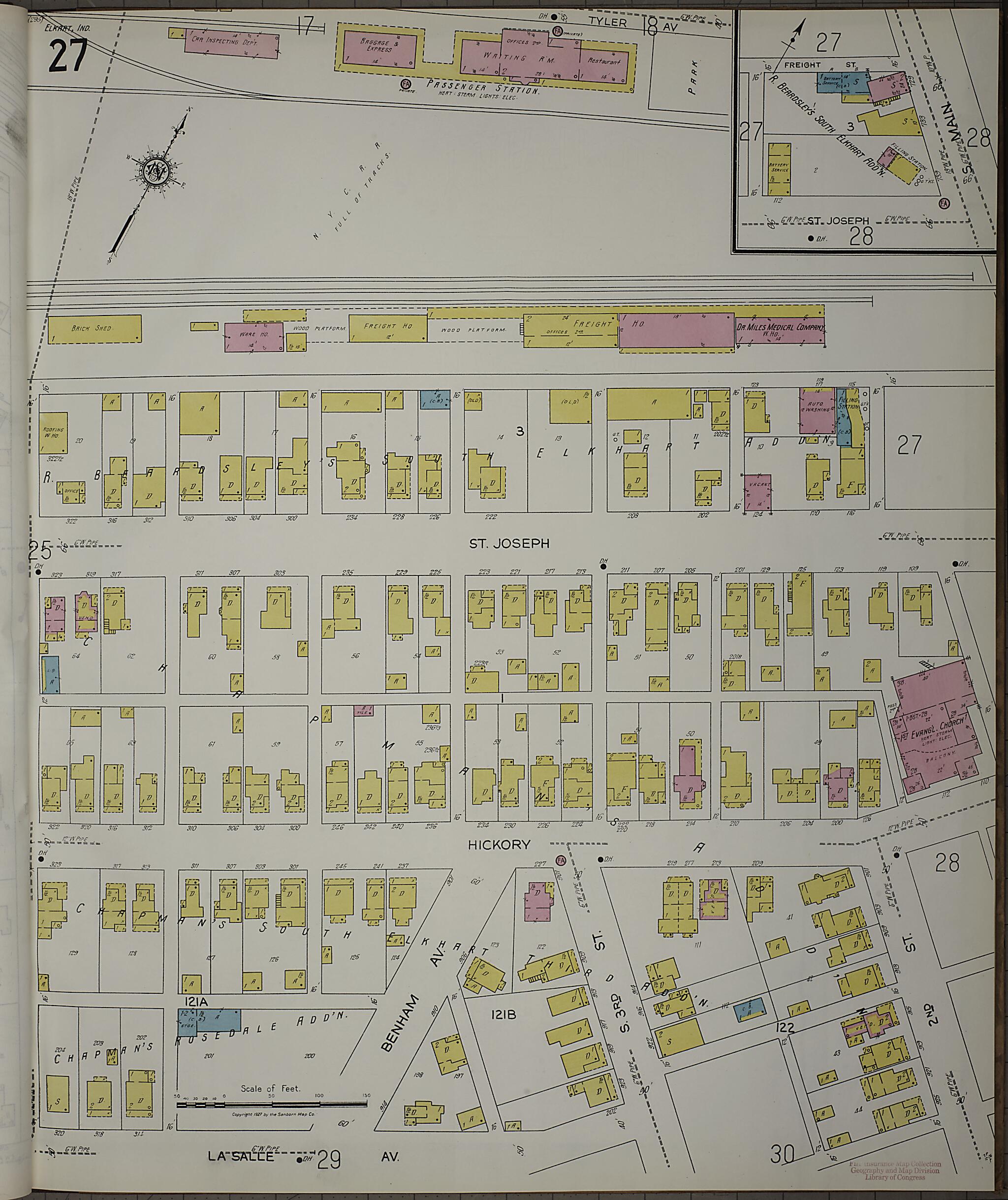 This old map of Elkhart, Elkhart County, Indiana was created by Sanborn Map Company in 1927