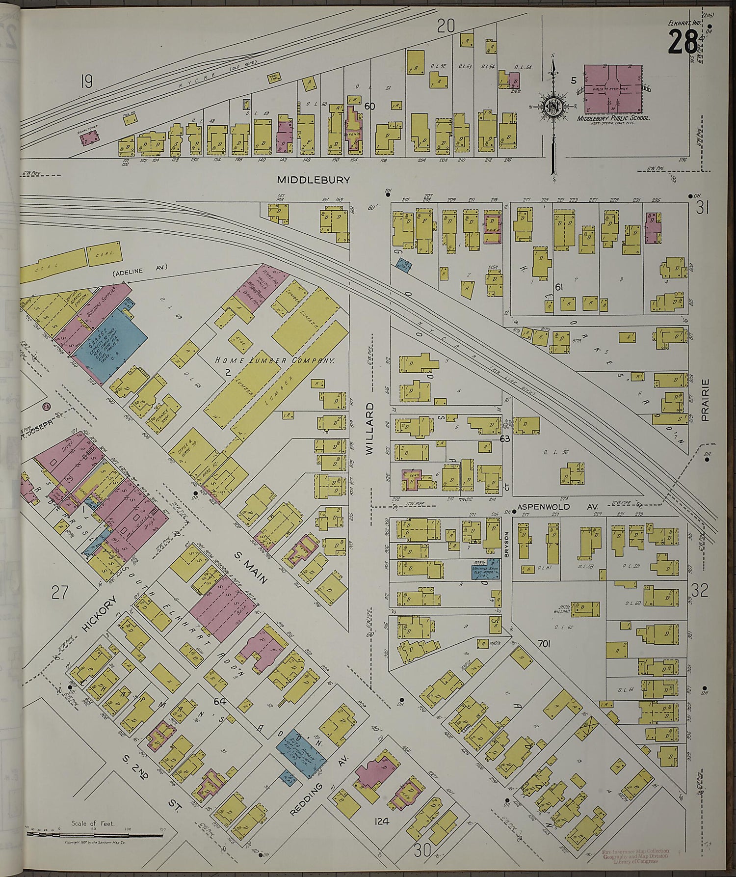 This old map of Elkhart, Elkhart County, Indiana was created by Sanborn Map Company in 1927