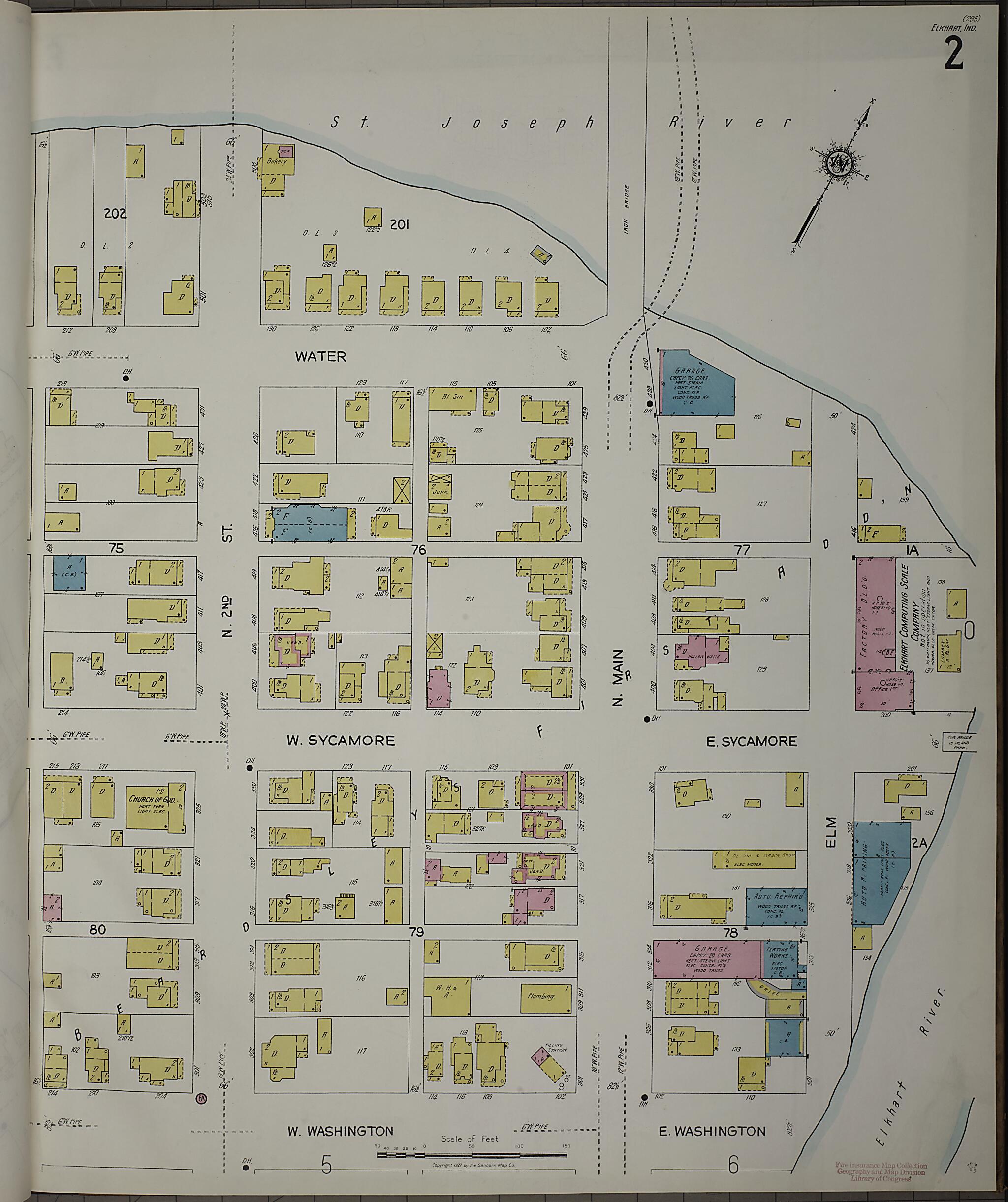 This old map of Elkhart, Elkhart County, Indiana was created by Sanborn Map Company in 1927