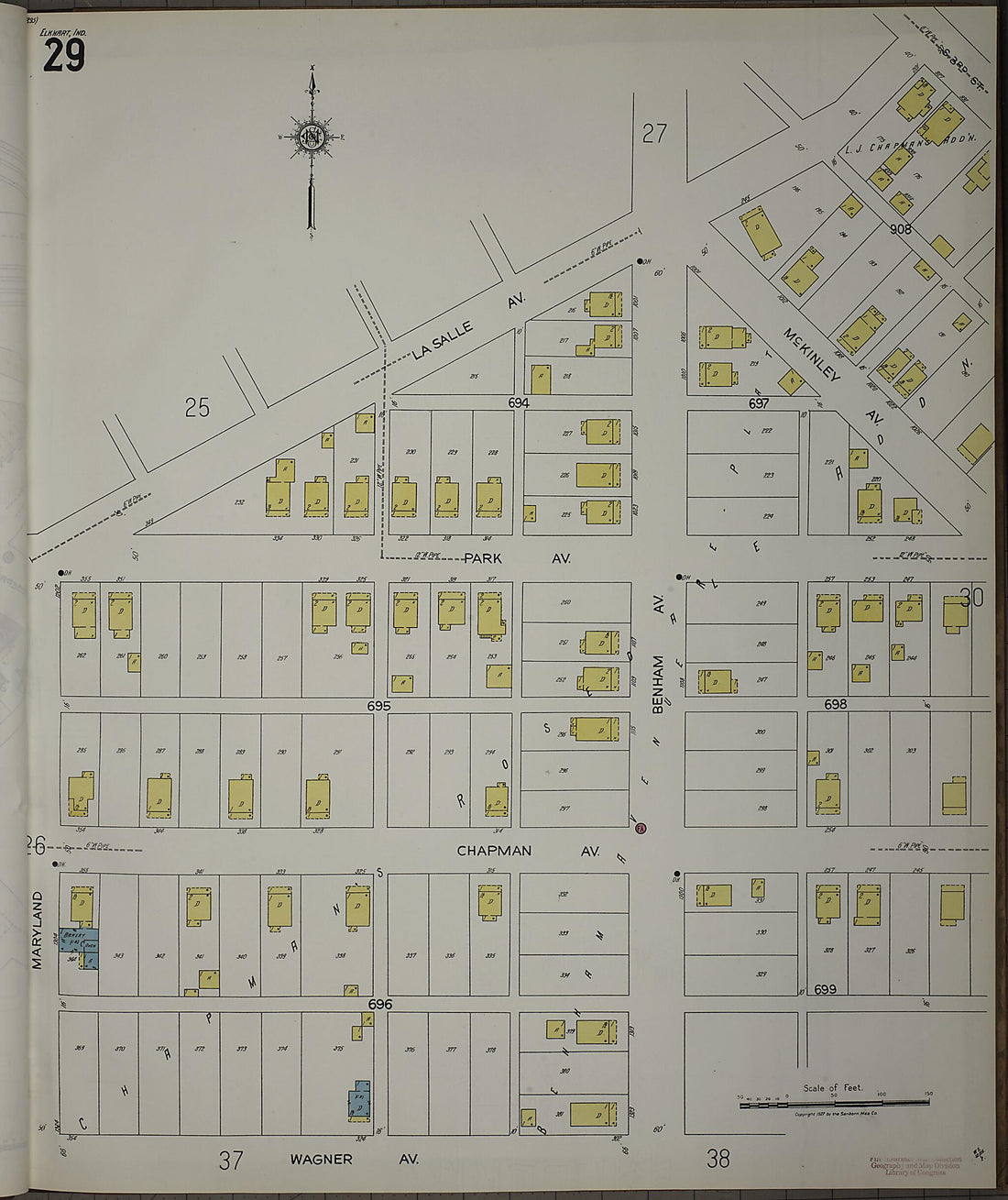 This old map of Elkhart, Elkhart County, Indiana was created by Sanborn Map Company in 1927