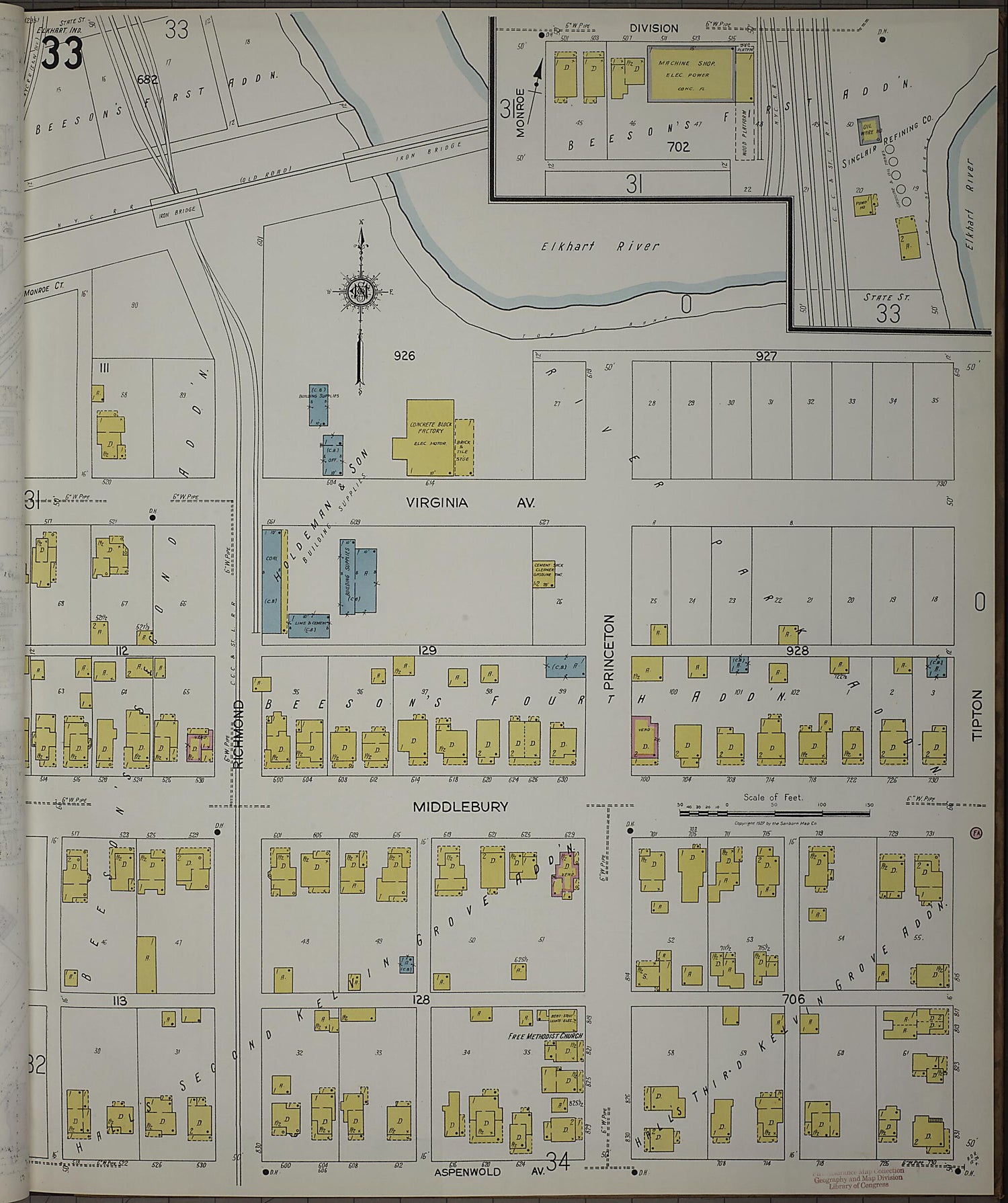 This old map of Elkhart, Elkhart County, Indiana was created by Sanborn Map Company in 1927