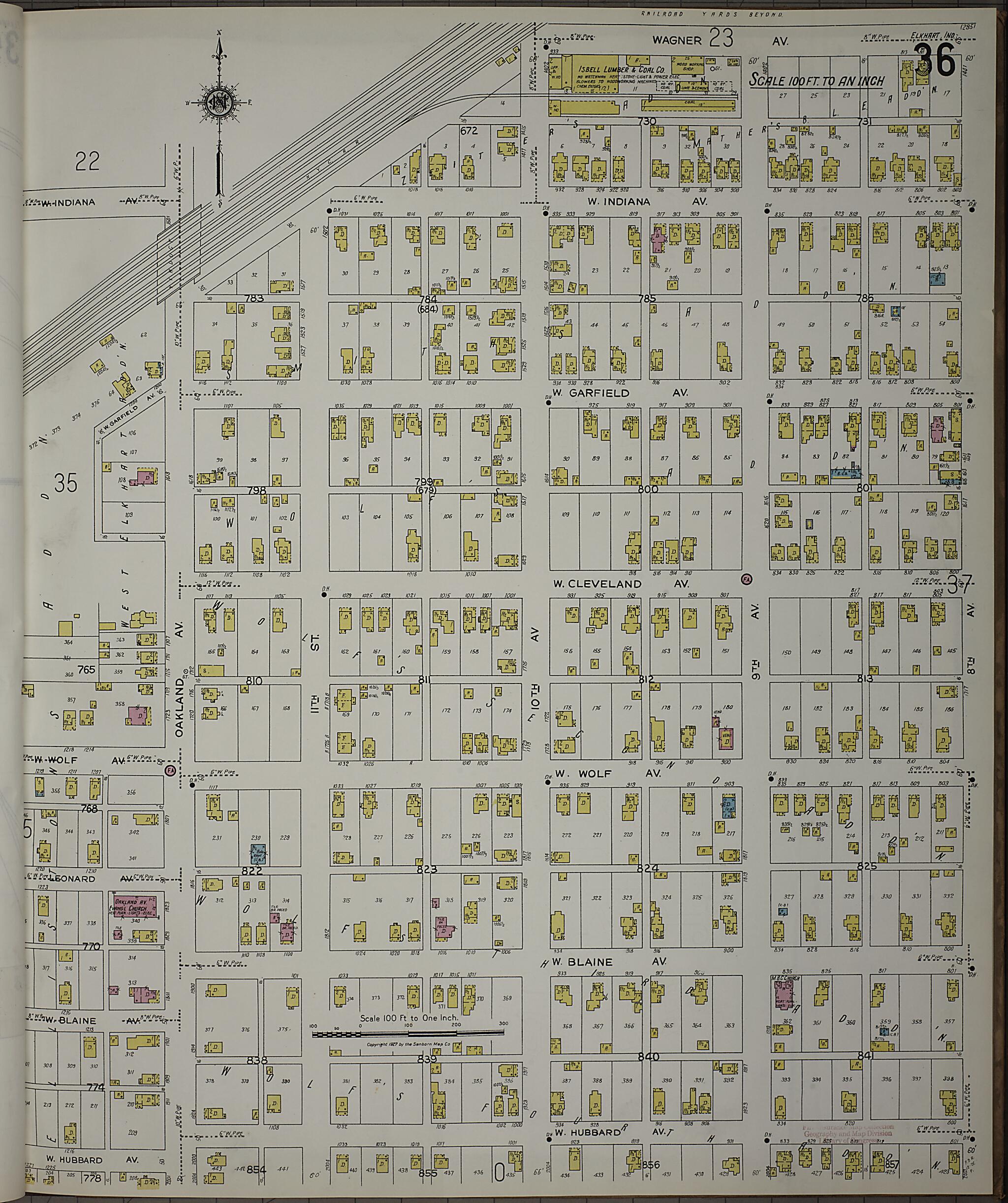 This old map of Elkhart, Elkhart County, Indiana was created by Sanborn Map Company in 1927