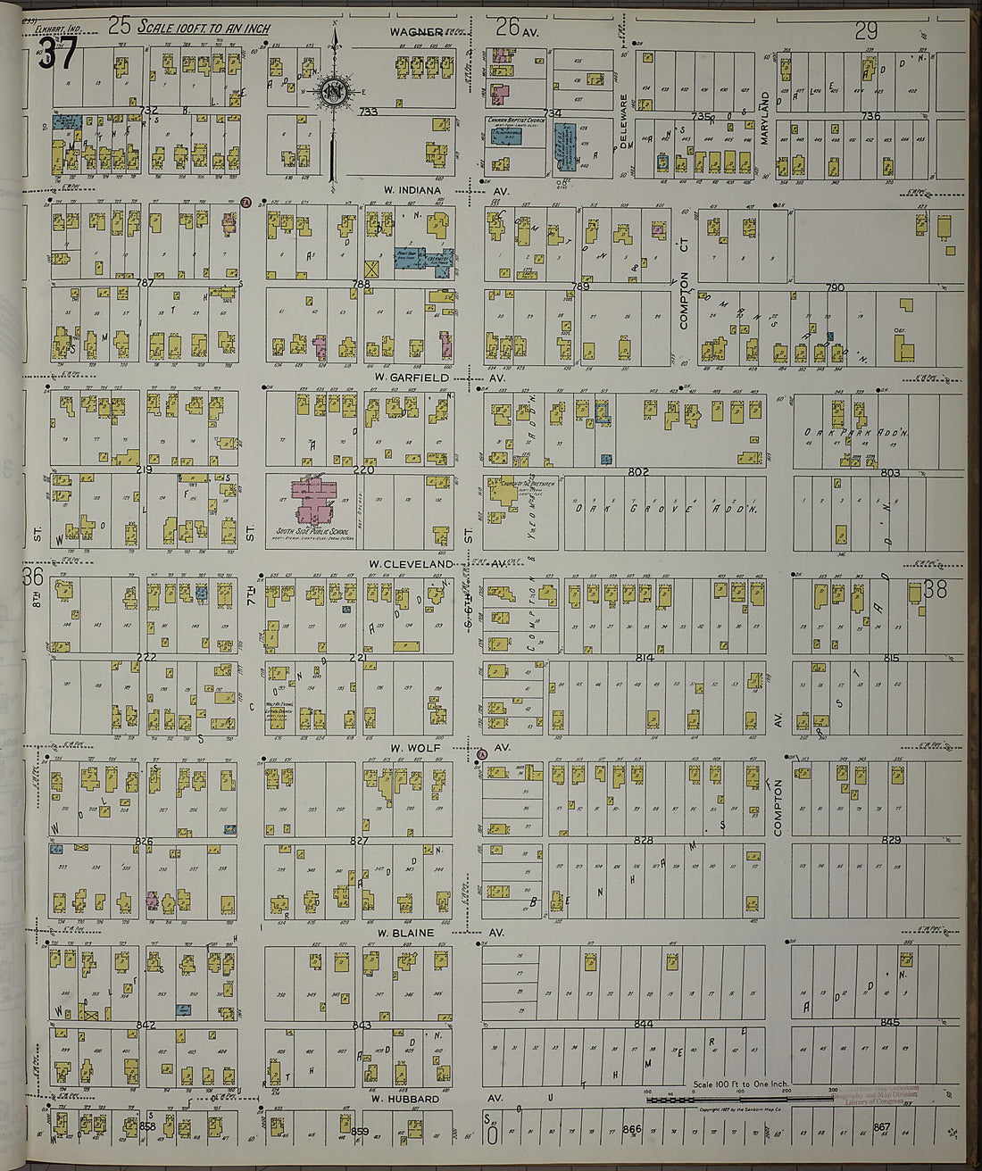 This old map of Elkhart, Elkhart County, Indiana was created by Sanborn Map Company in 1927