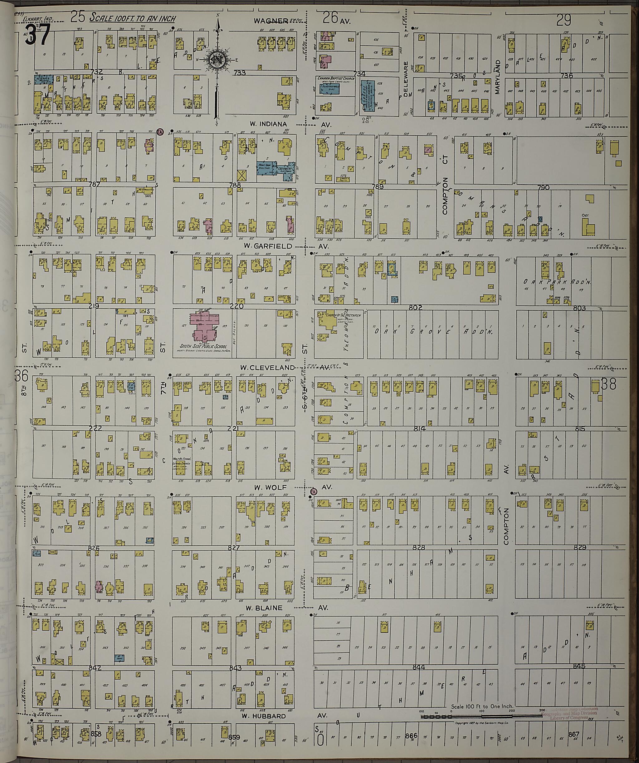 This old map of Elkhart, Elkhart County, Indiana was created by Sanborn Map Company in 1927