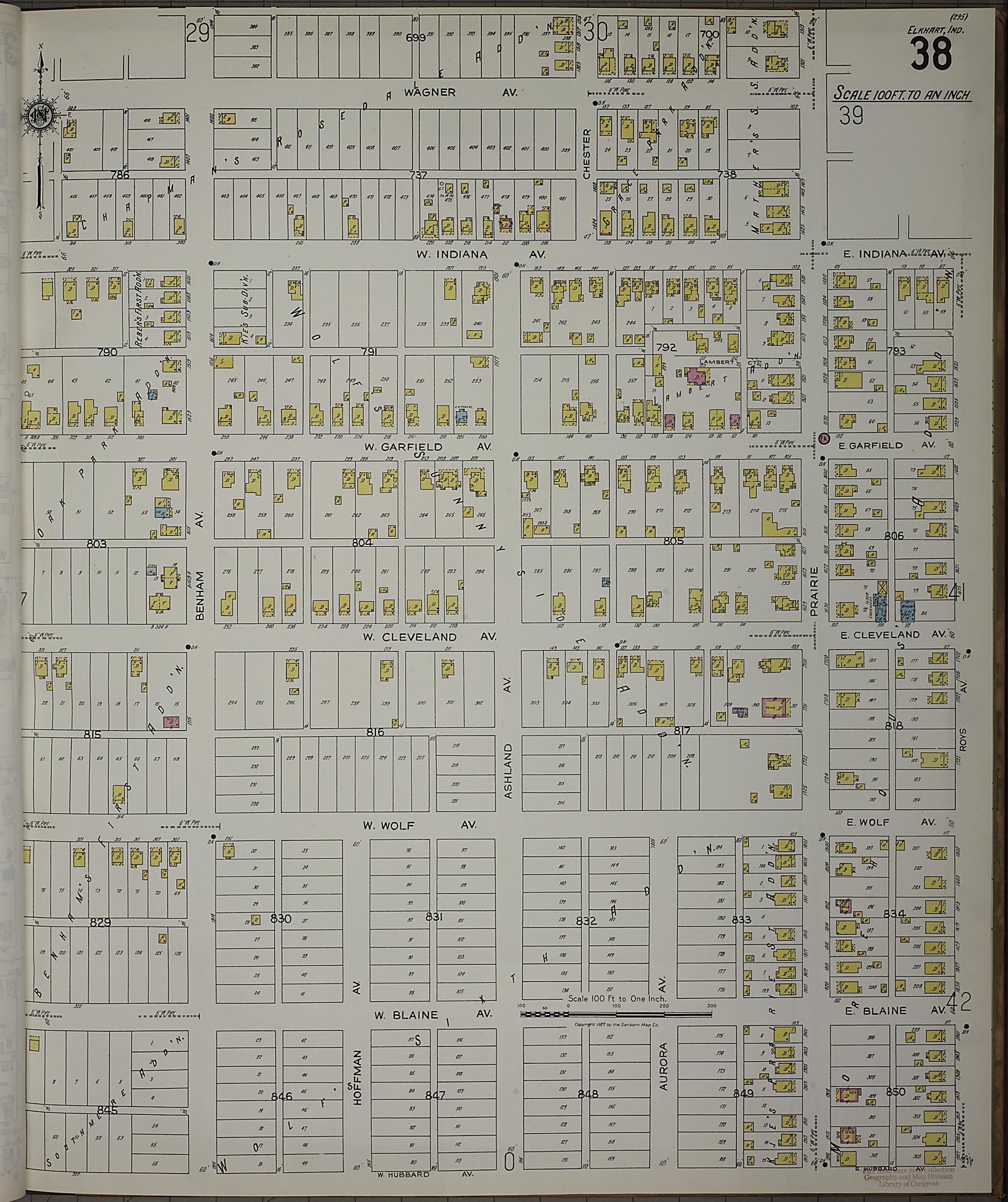 This old map of Elkhart, Elkhart County, Indiana was created by Sanborn Map Company in 1927