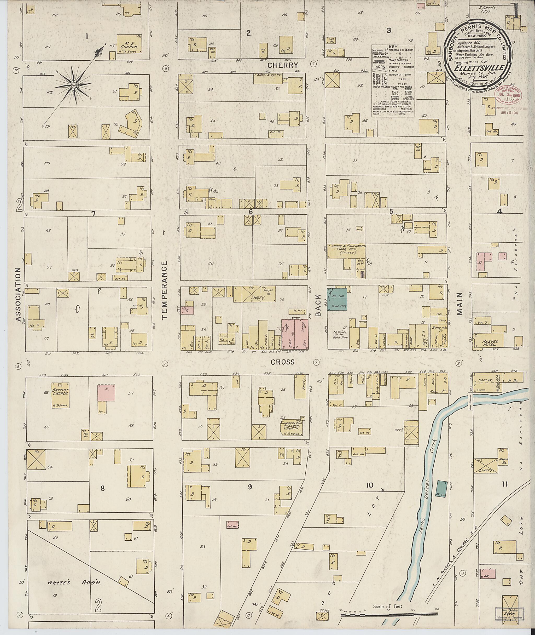 This old map of Ellettsville, Monroe County, Indiana was created by Sanborn Map Company in 1895