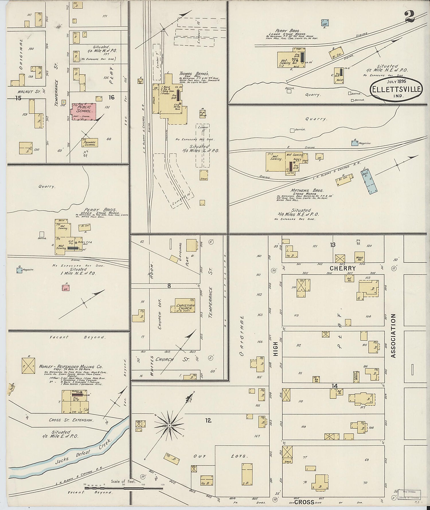 This old map of Ellettsville, Monroe County, Indiana was created by Sanborn Map Company in 1895