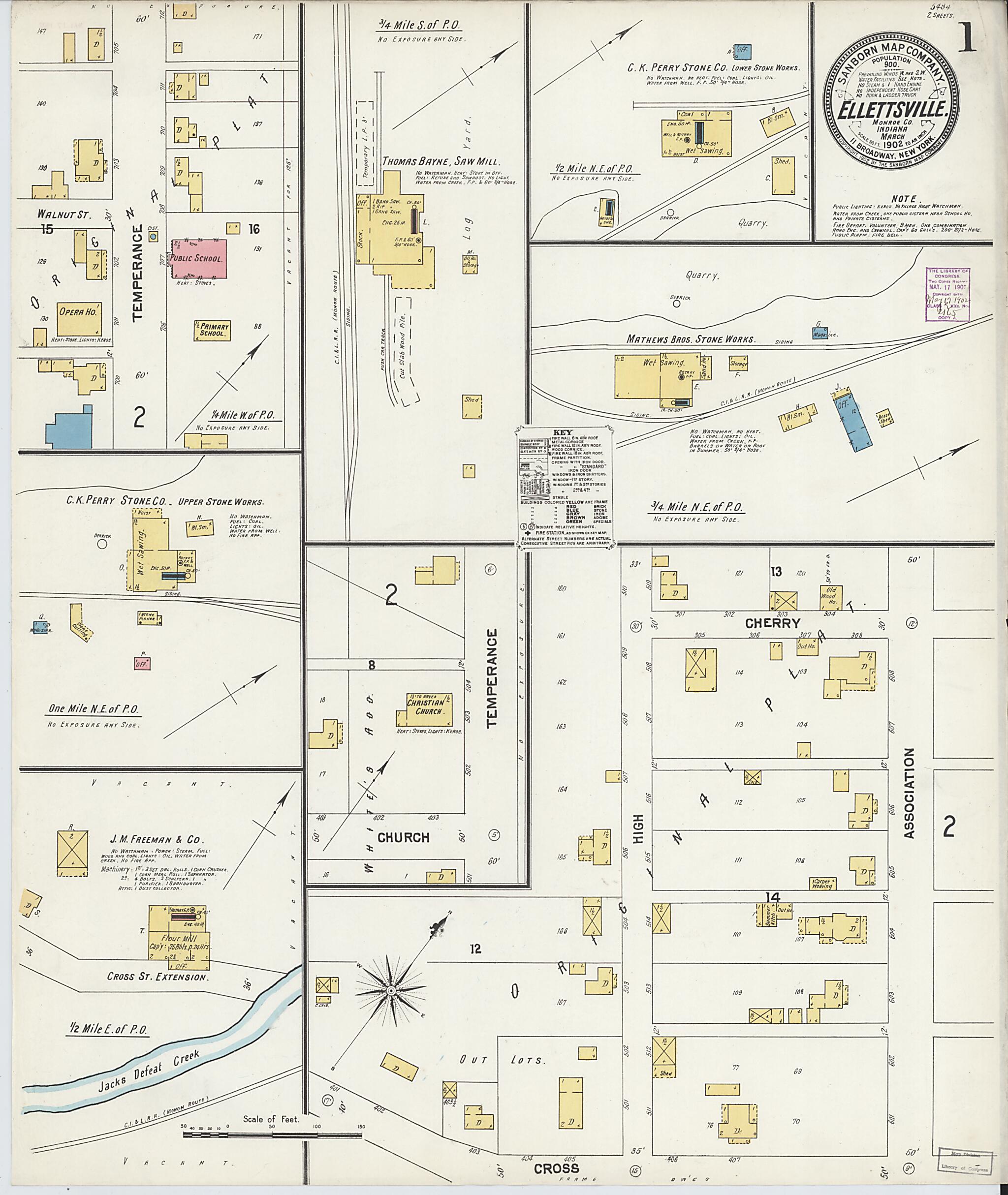 This old map of Ellettsville, Monroe County, Indiana was created by Sanborn Map Company in 1902