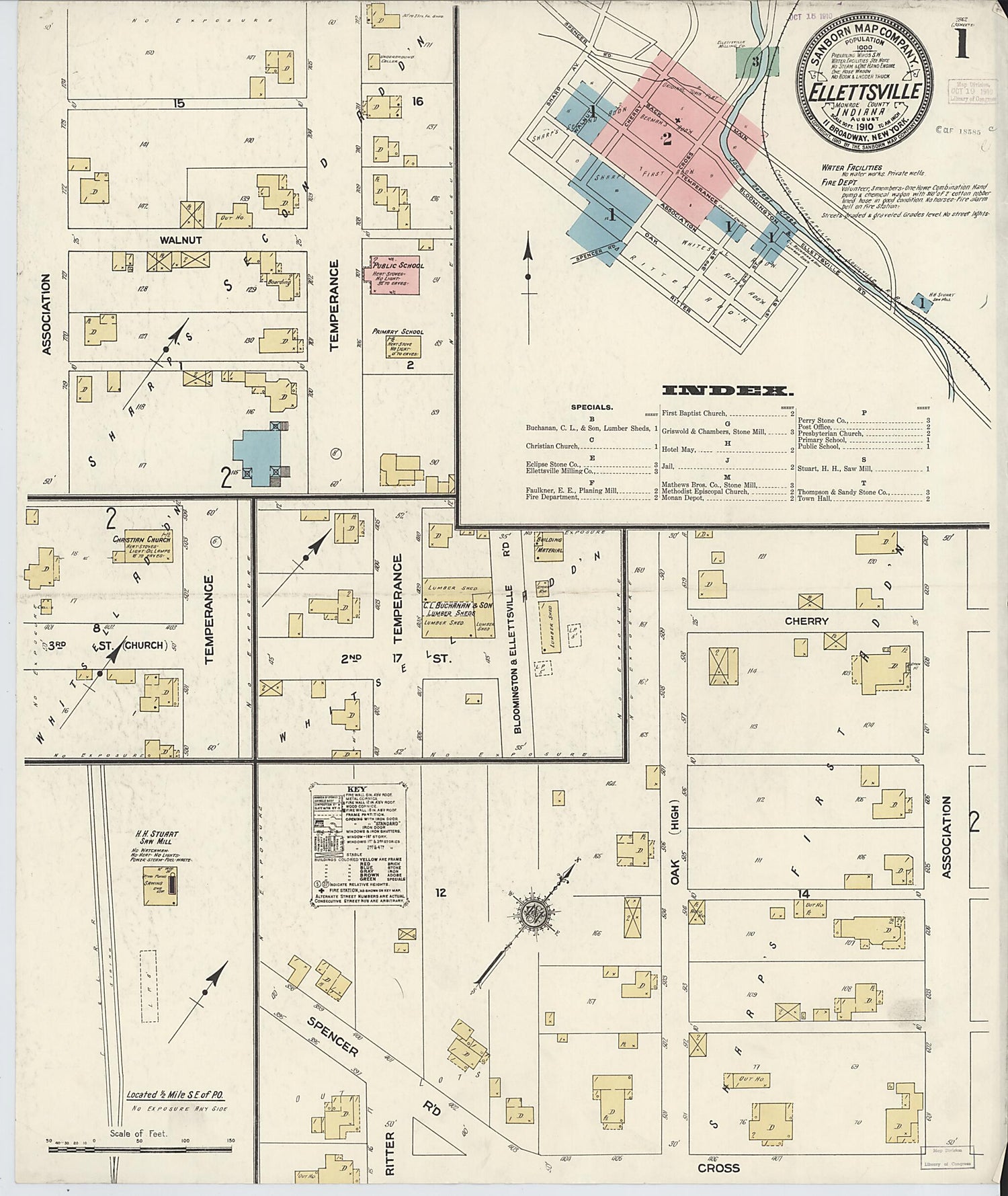 This old map of Ellettsville, Monroe County, Indiana was created by Sanborn Map Company in 1910