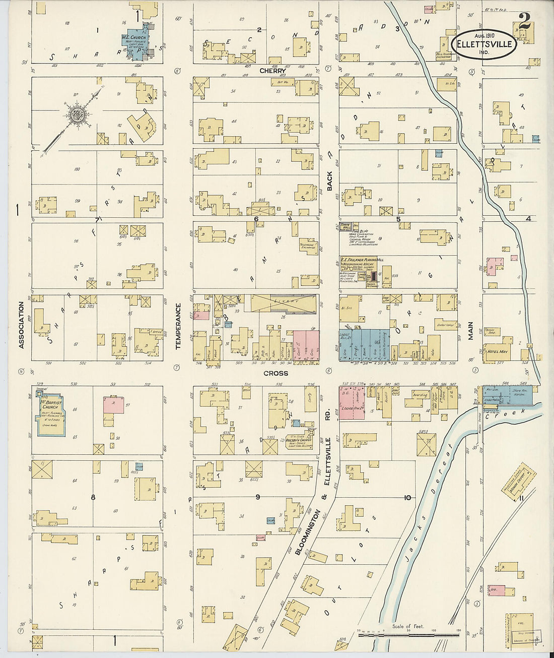 This old map of Ellettsville, Monroe County, Indiana was created by Sanborn Map Company in 1910