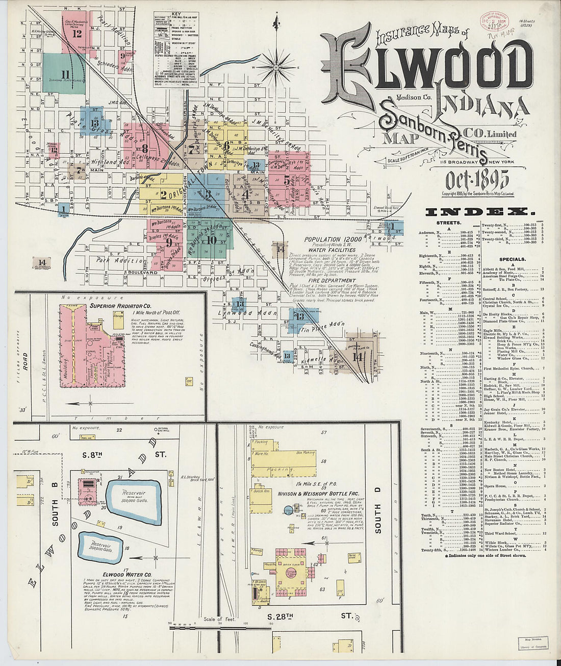 This old map of Elwood, Madison County, Indiana was created by Sanborn Map Company in 1895