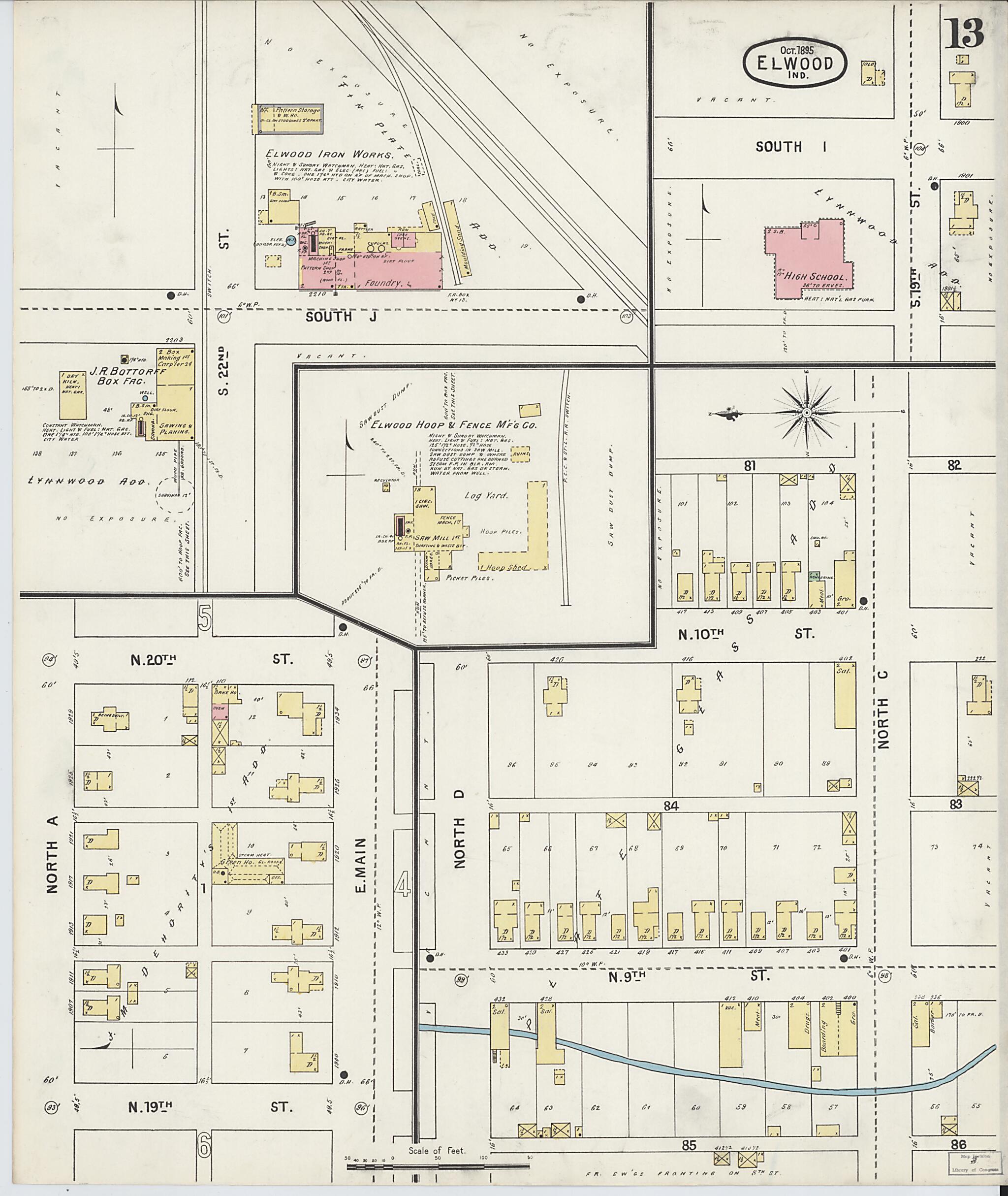 This old map of Elwood, Madison County, Indiana was created by Sanborn Map Company in 1895