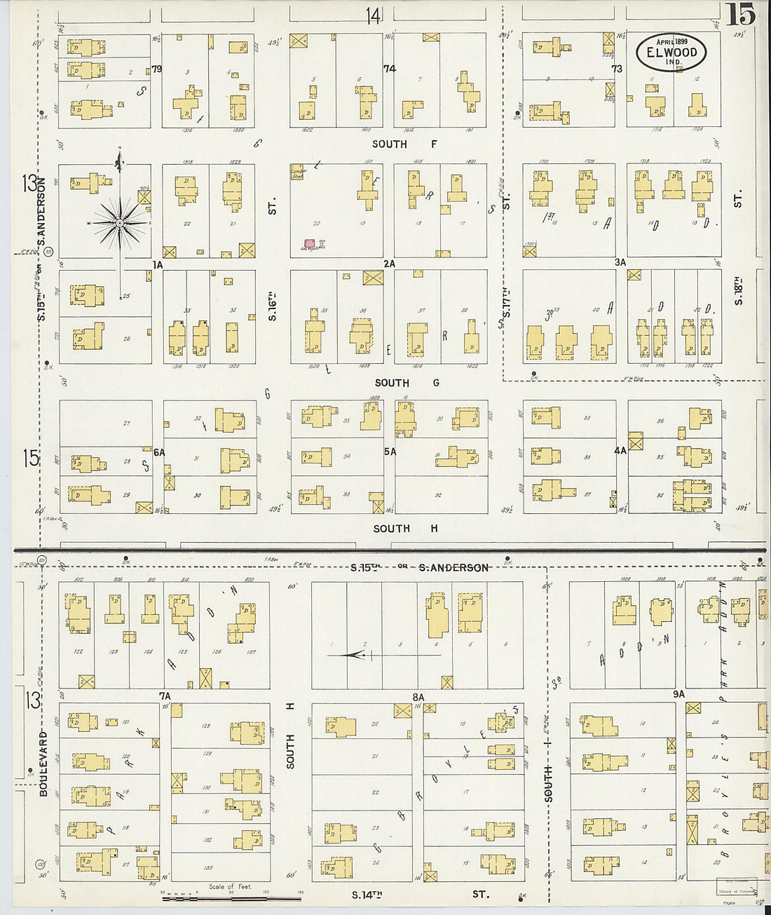 This old map of Elwood, Madison County, Indiana was created by Sanborn Map Company in 1899