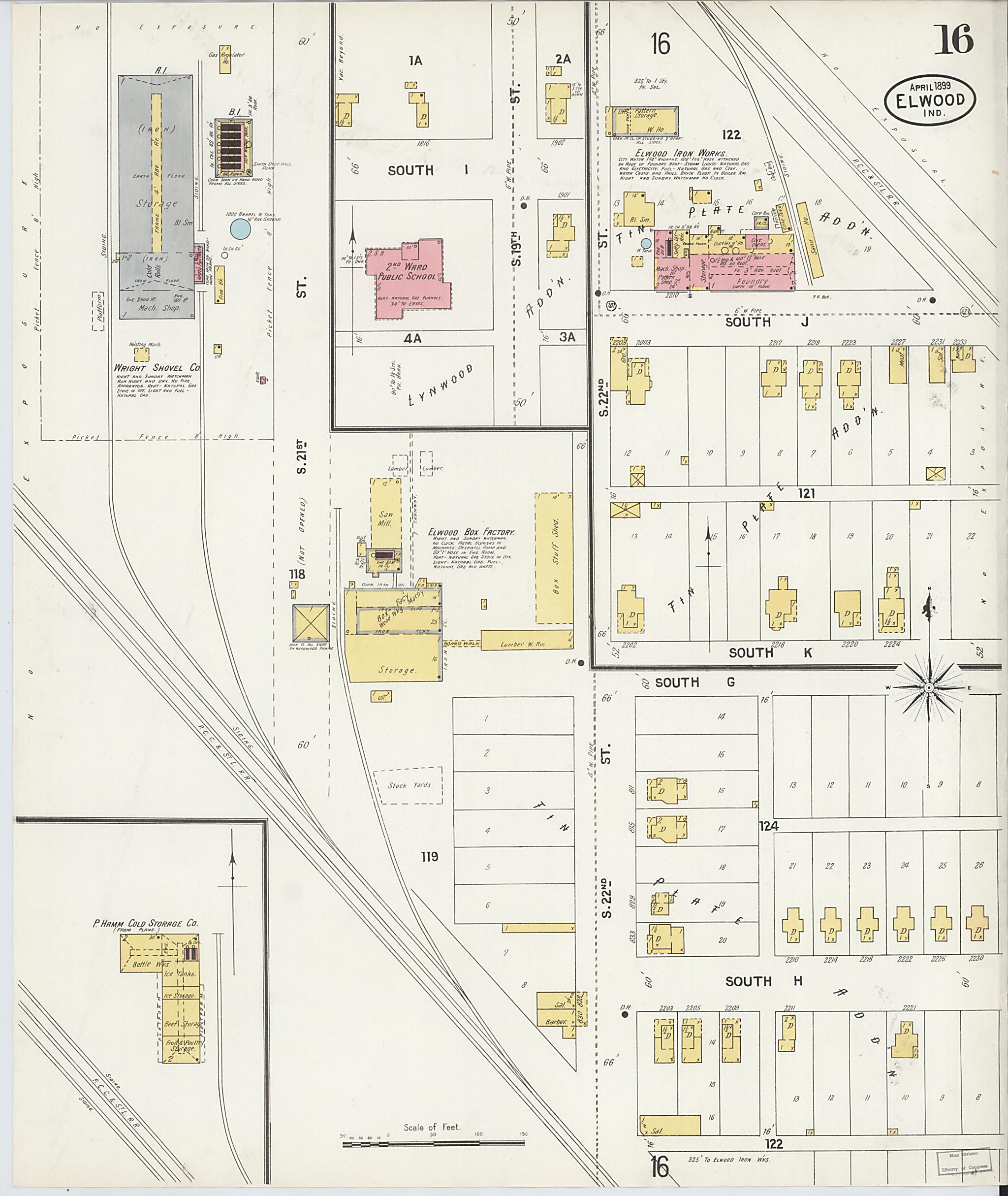 This old map of Elwood, Madison County, Indiana was created by Sanborn Map Company in 1899