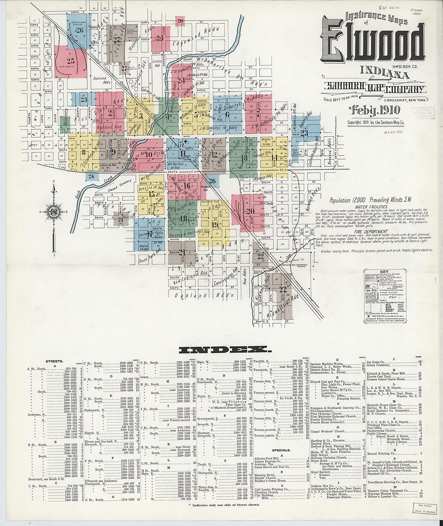 This old map of Elwood, Madison County, Indiana was created by Sanborn Map Company in 1910