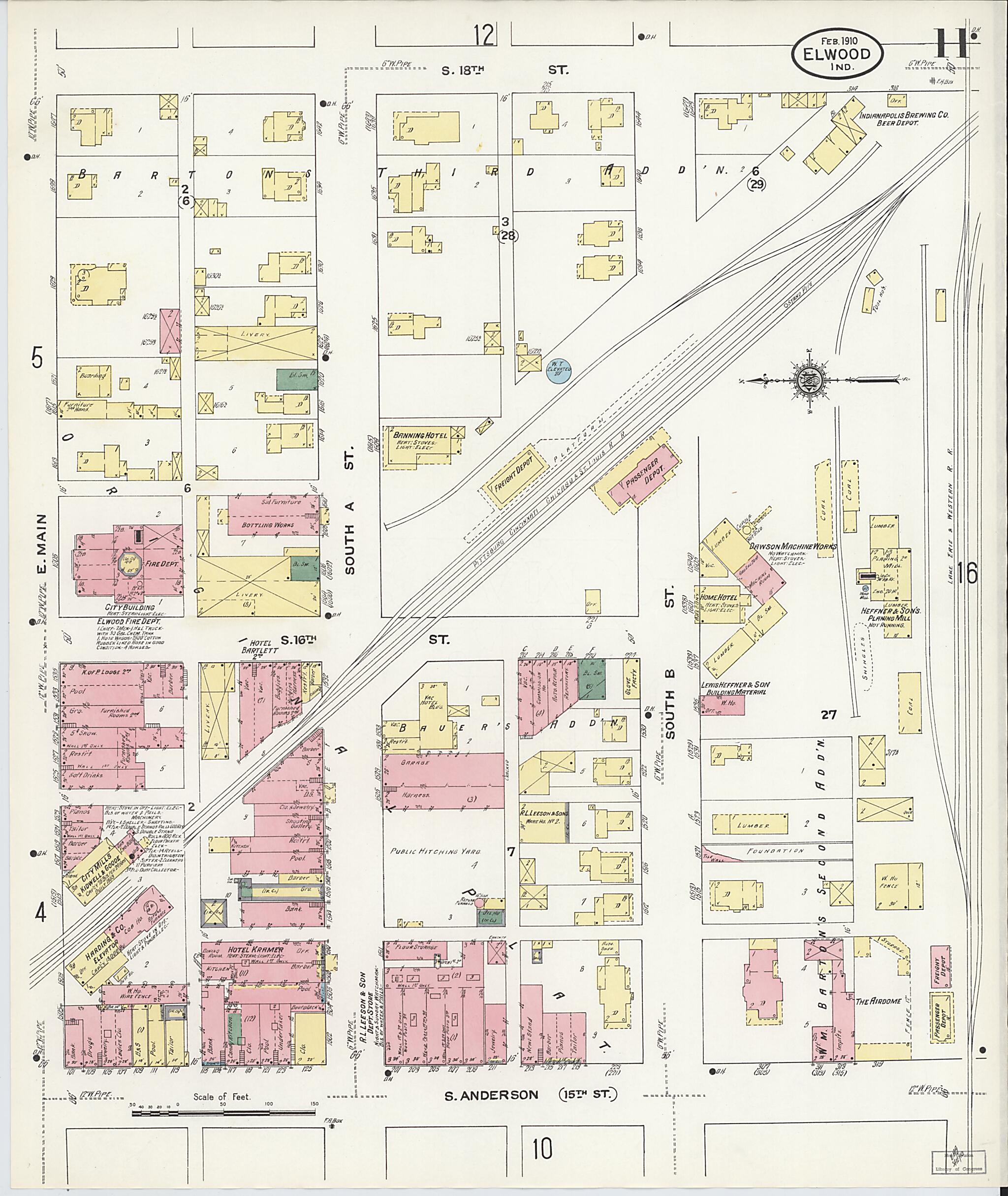 This old map of Elwood, Madison County, Indiana was created by Sanborn Map Company in 1910