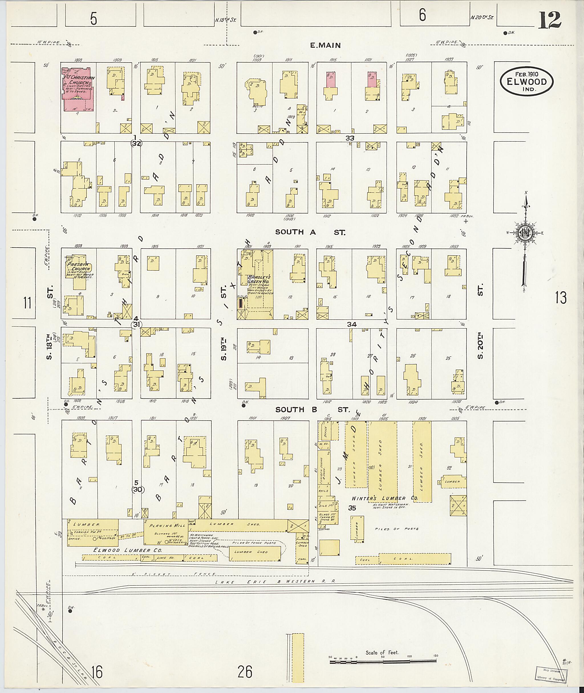 This old map of Elwood, Madison County, Indiana was created by Sanborn Map Company in 1910