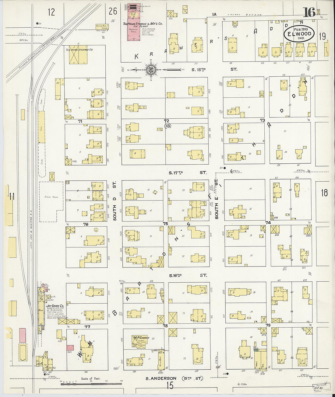 This old map of Elwood, Madison County, Indiana was created by Sanborn Map Company in 1910