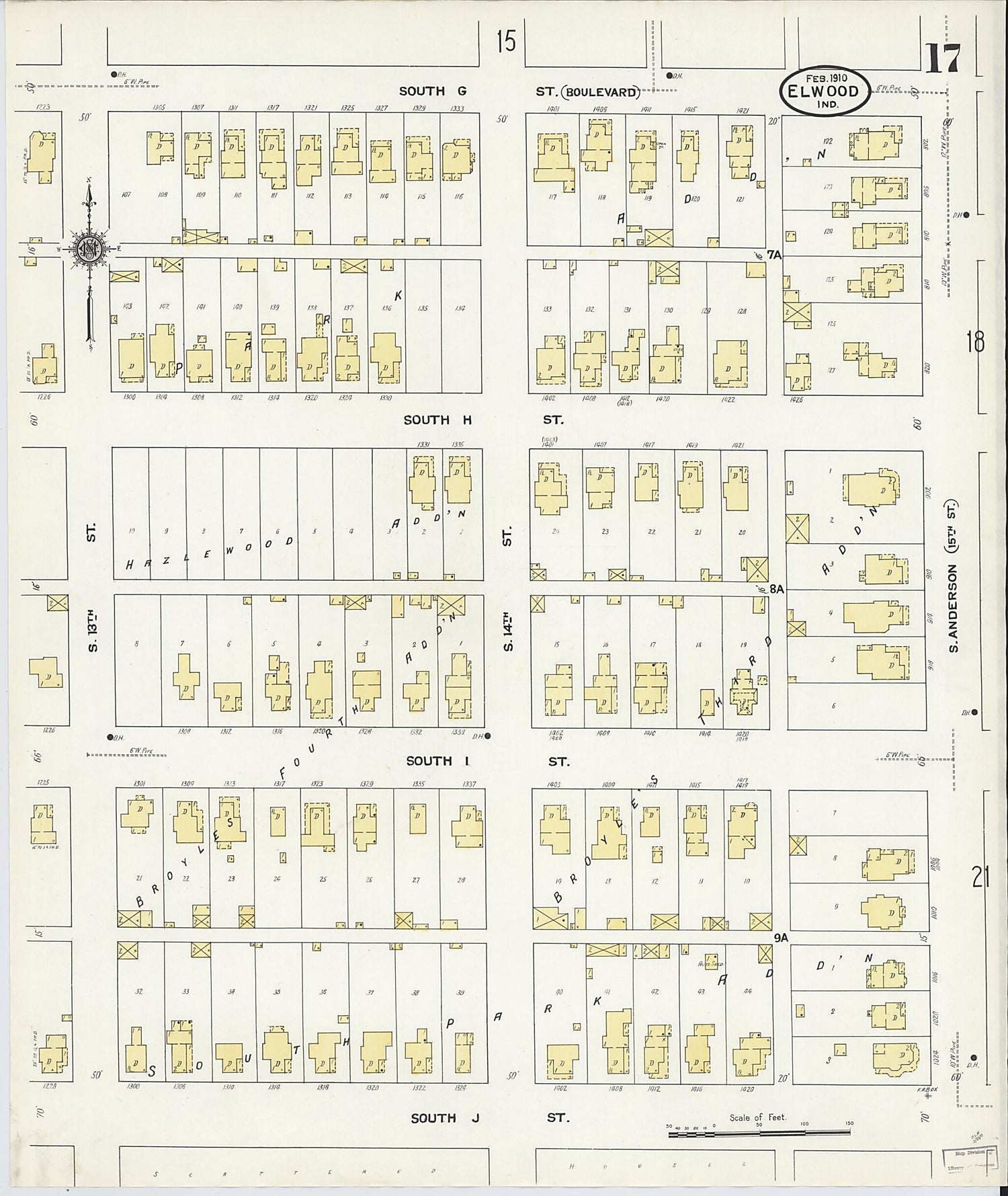 This old map of Elwood, Madison County, Indiana was created by Sanborn Map Company in 1910