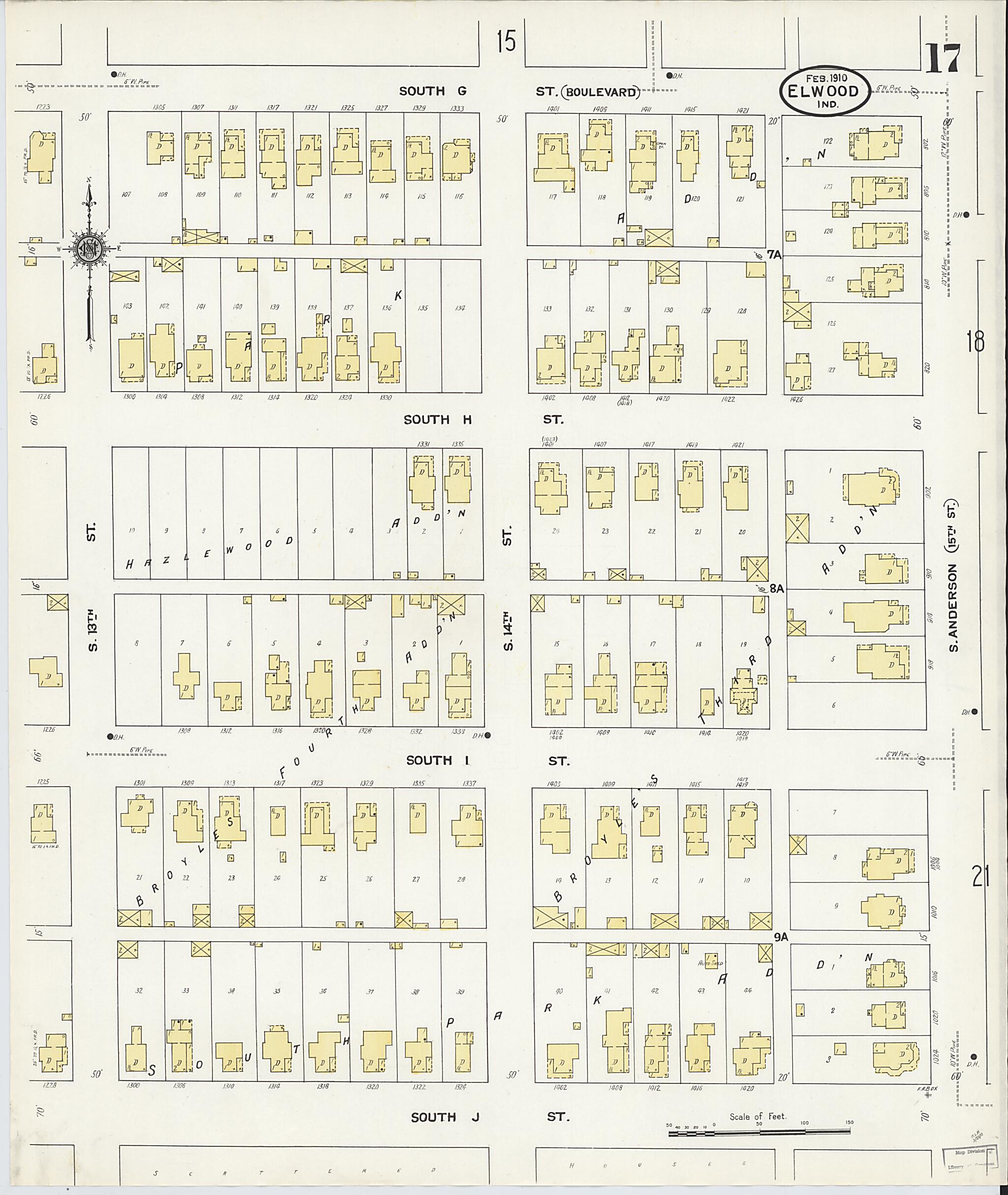 This old map of Elwood, Madison County, Indiana was created by Sanborn Map Company in 1910