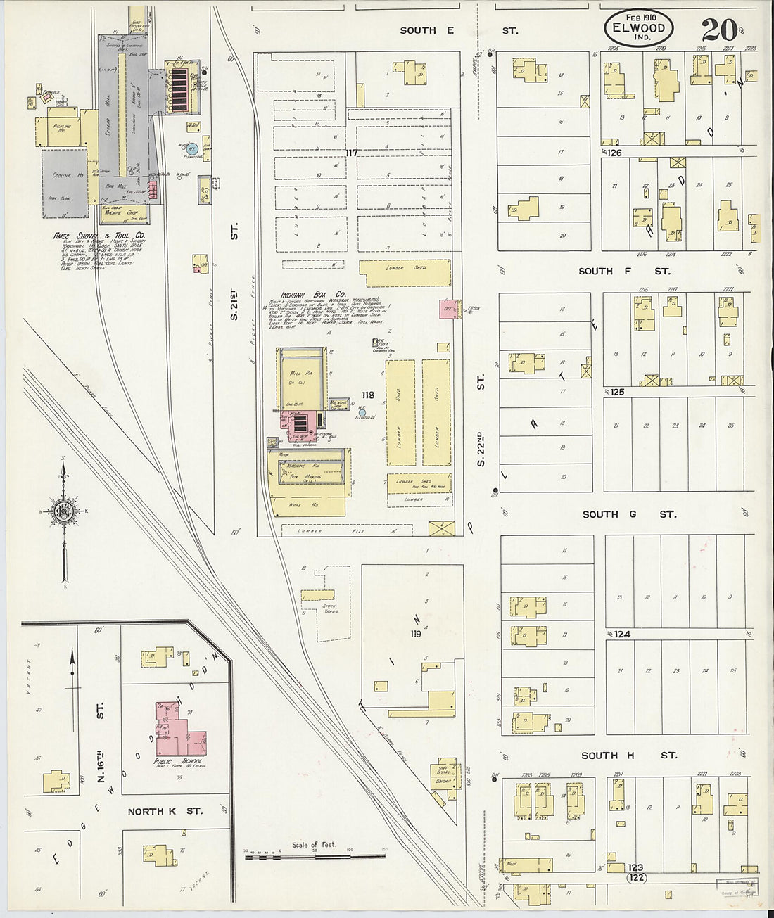 This old map of Elwood, Madison County, Indiana was created by Sanborn Map Company in 1910