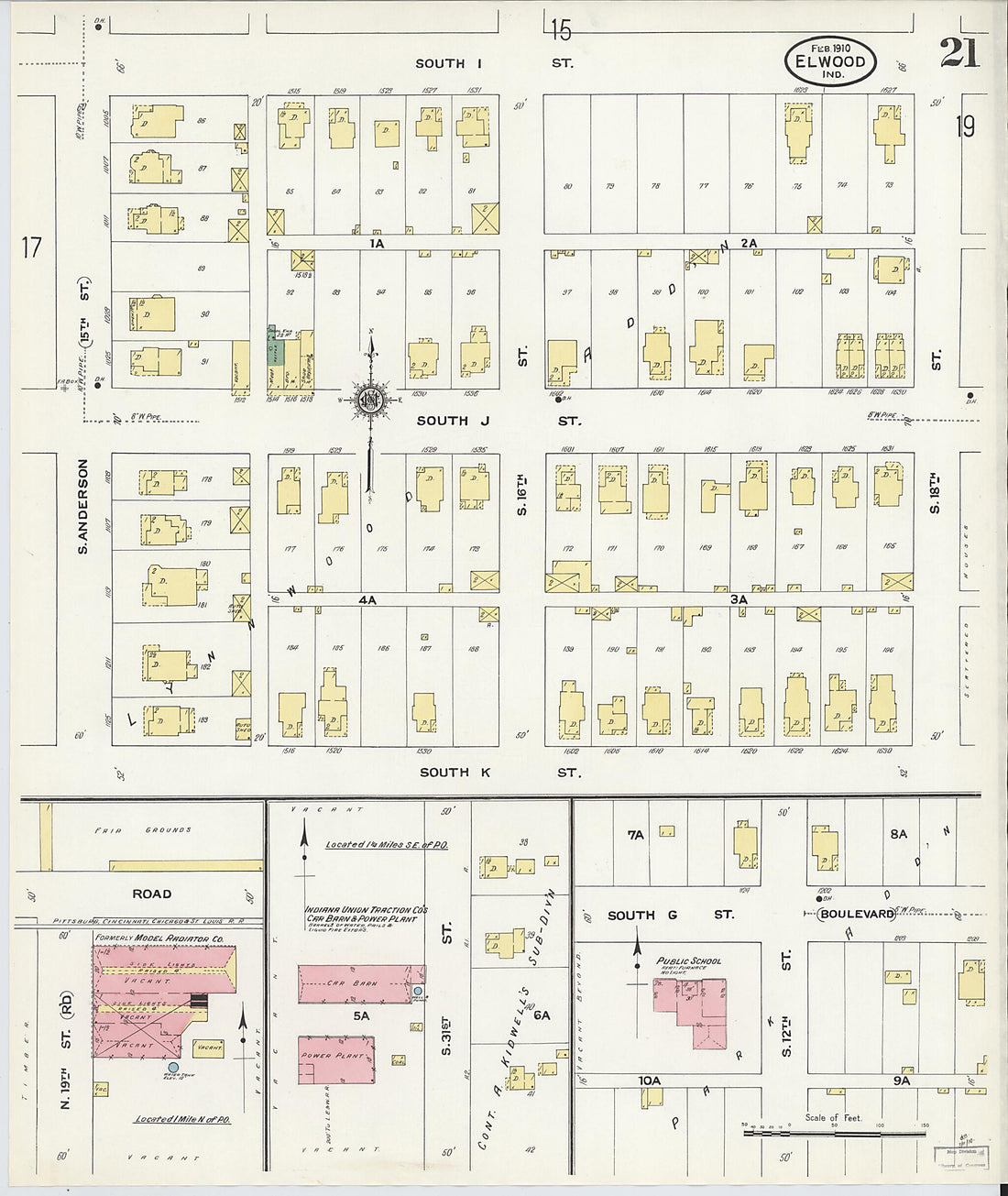 This old map of Elwood, Madison County, Indiana was created by Sanborn Map Company in 1910