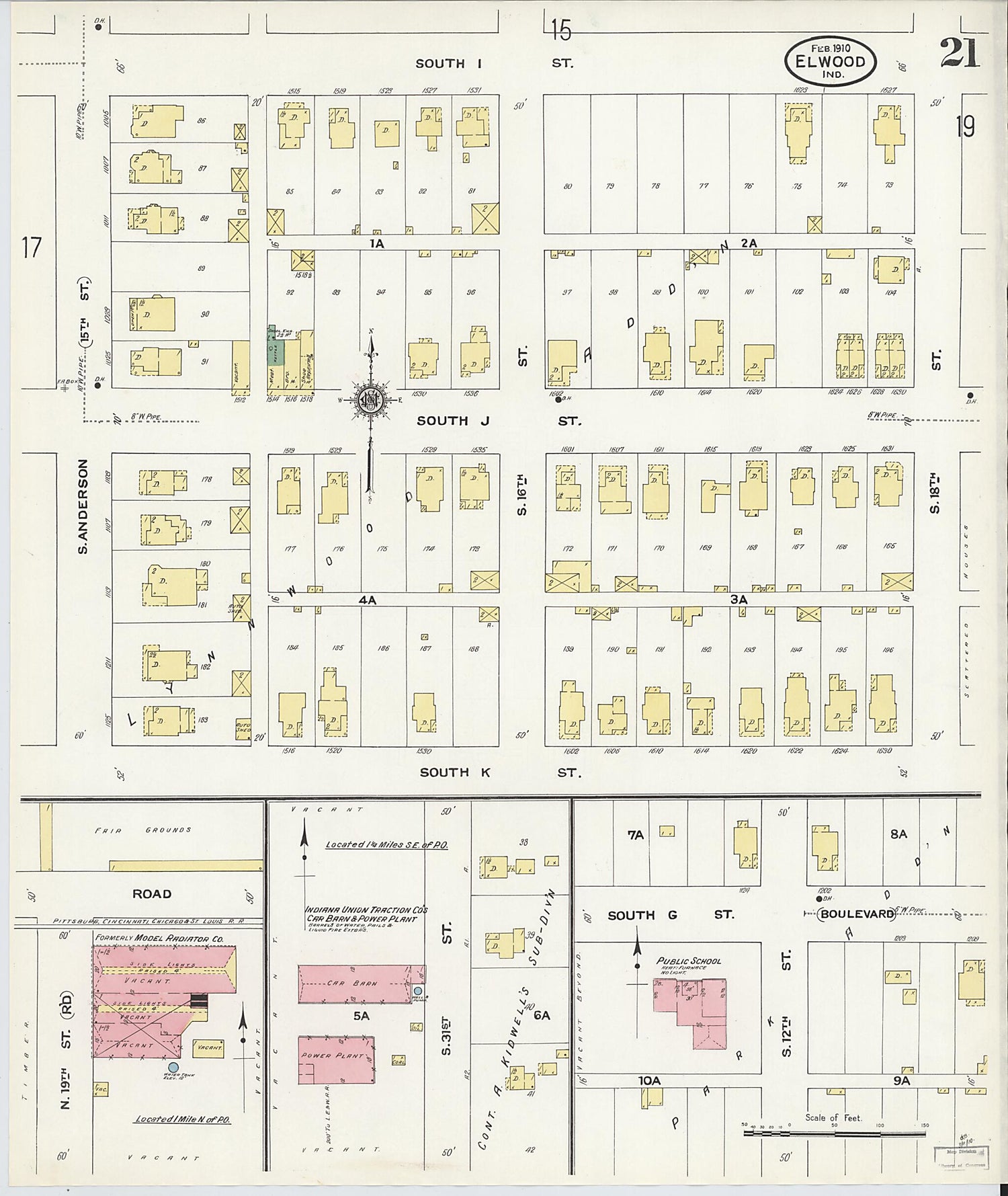 This old map of Elwood, Madison County, Indiana was created by Sanborn Map Company in 1910