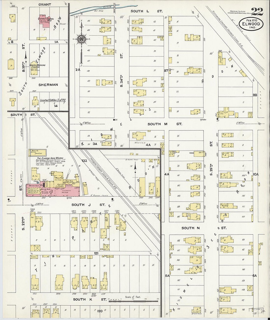 This old map of Elwood, Madison County, Indiana was created by Sanborn Map Company in 1910