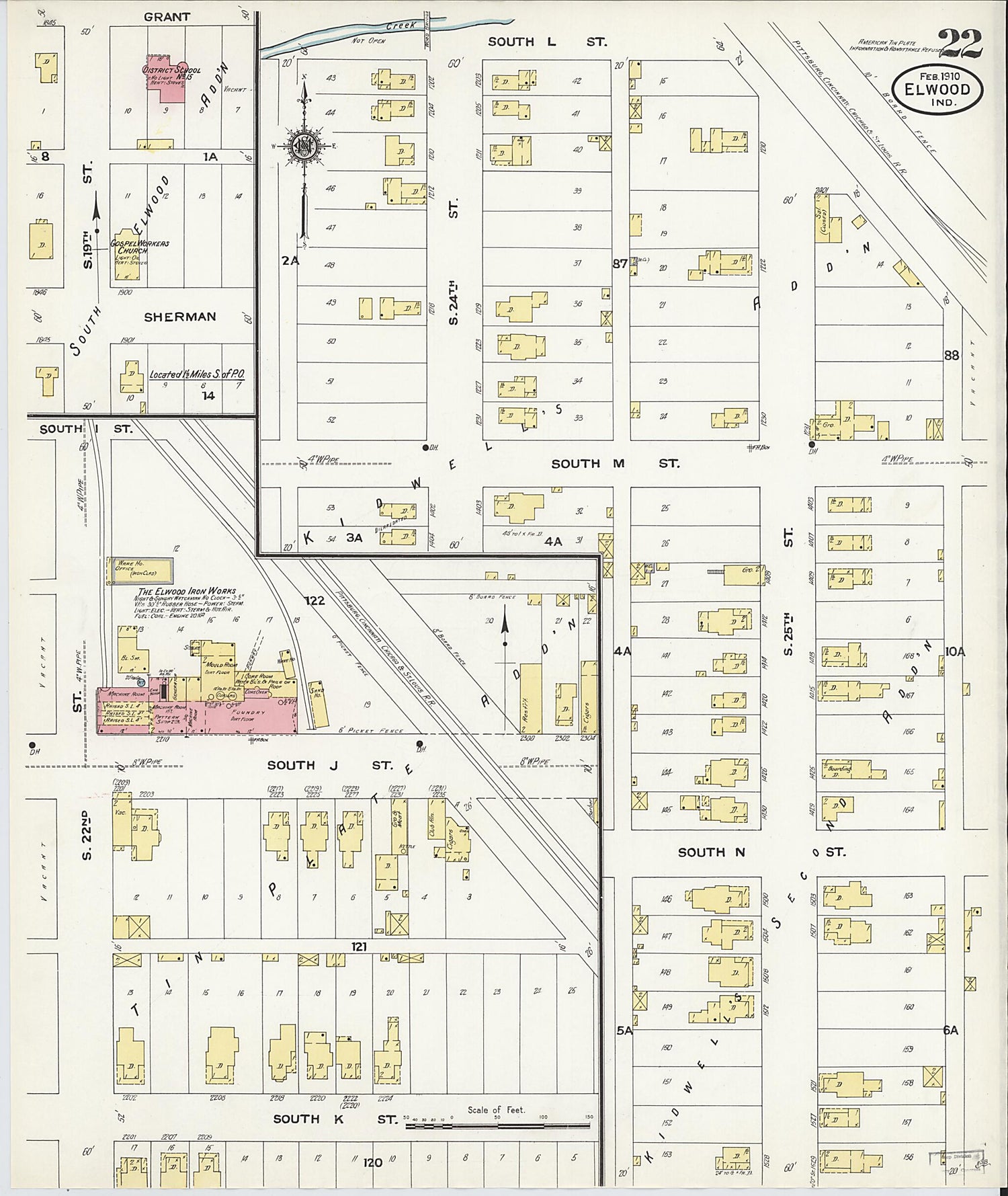 This old map of Elwood, Madison County, Indiana was created by Sanborn Map Company in 1910