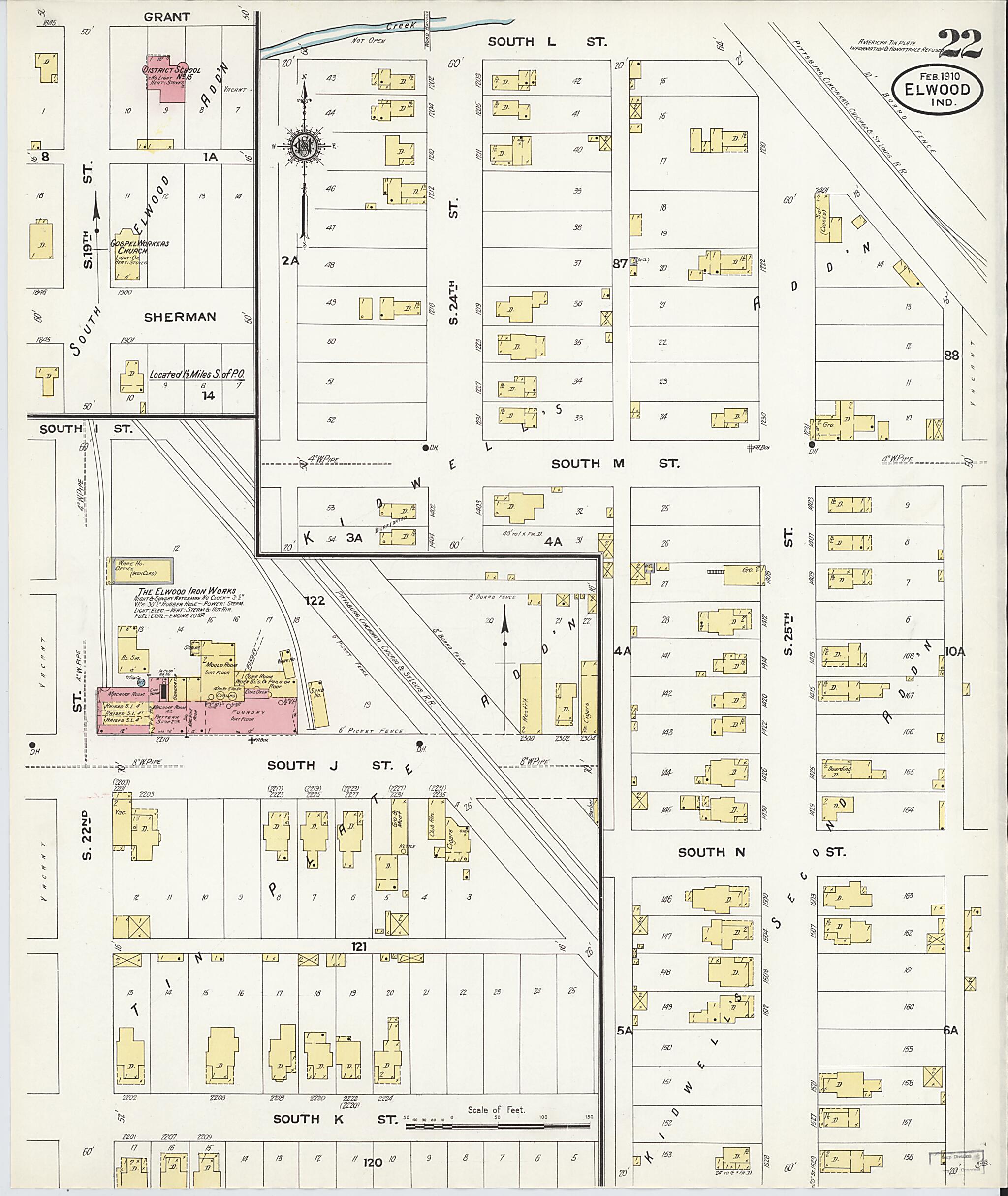 This old map of Elwood, Madison County, Indiana was created by Sanborn Map Company in 1910