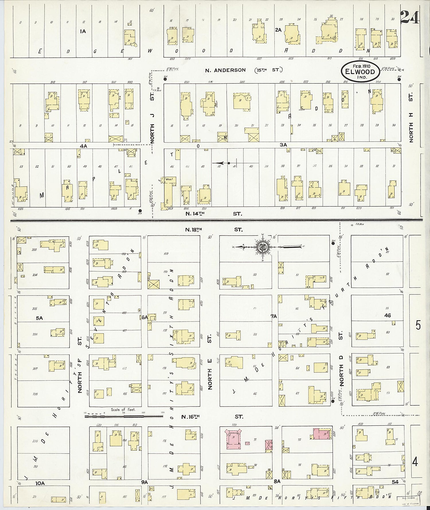 This old map of Elwood, Madison County, Indiana was created by Sanborn Map Company in 1910