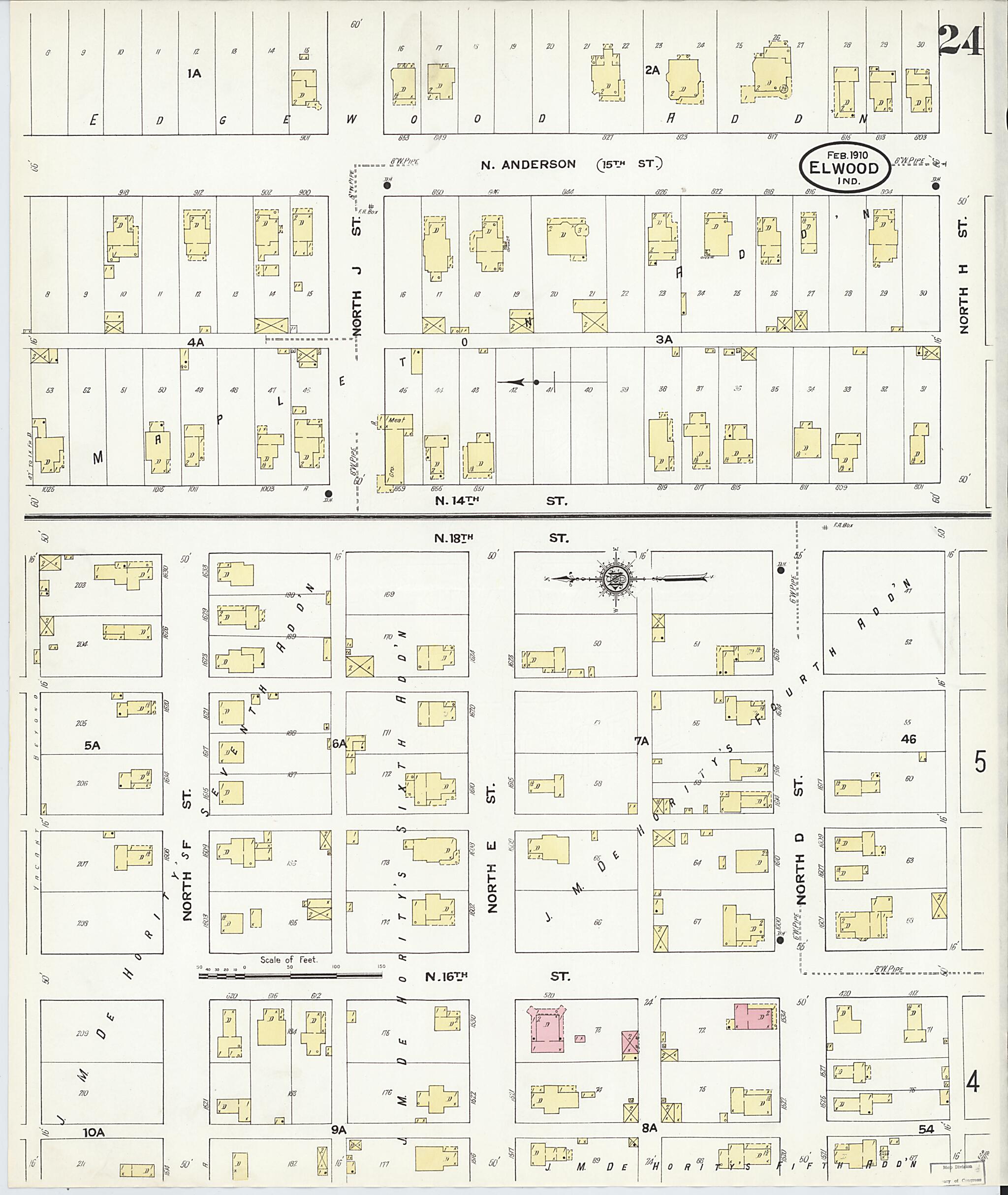 This old map of Elwood, Madison County, Indiana was created by Sanborn Map Company in 1910