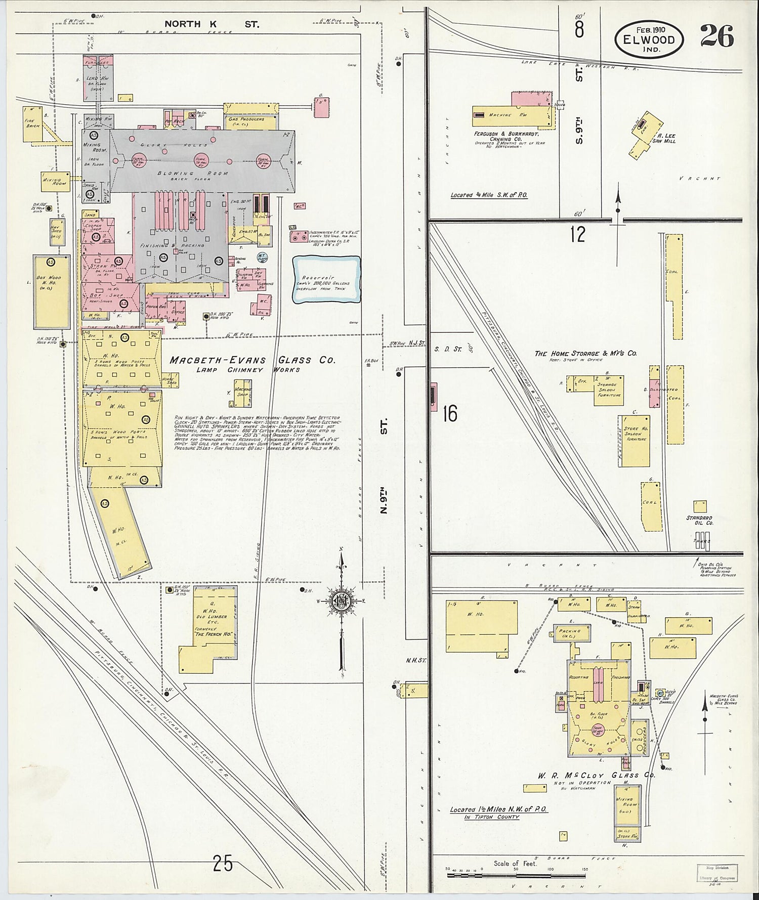 This old map of Elwood, Madison County, Indiana was created by Sanborn Map Company in 1910