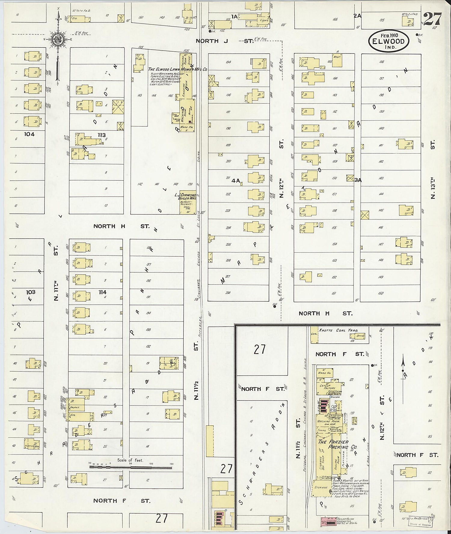 This old map of Elwood, Madison County, Indiana was created by Sanborn Map Company in 1910