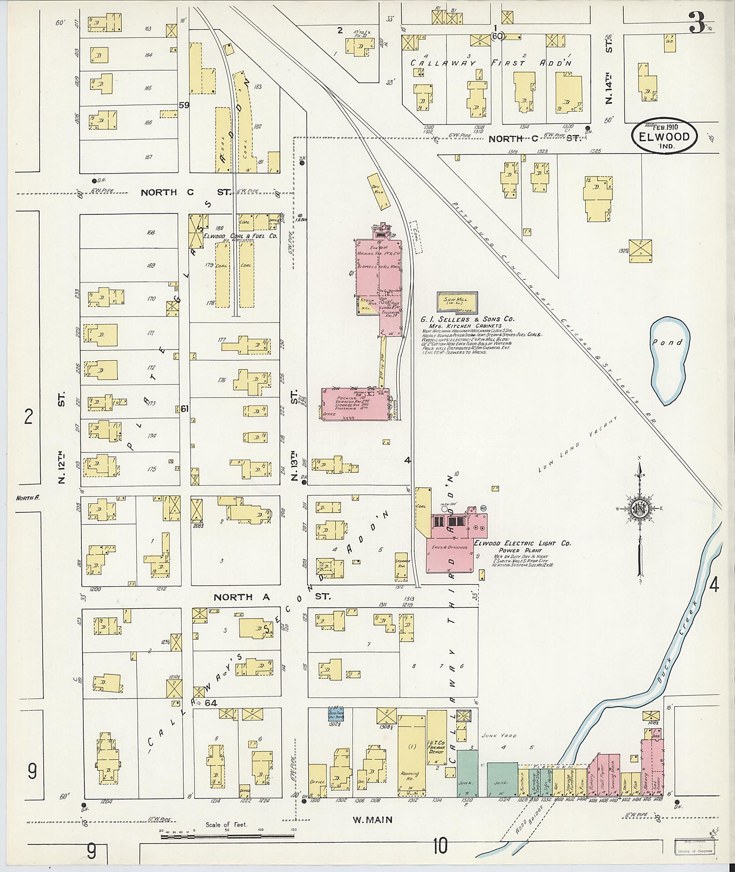 This old map of Elwood, Madison County, Indiana was created by Sanborn Map Company in 1910