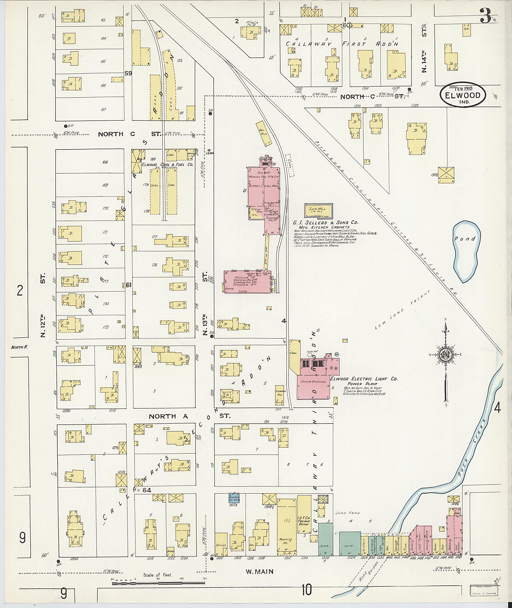 This old map of Elwood, Madison County, Indiana was created by Sanborn Map Company in 1910