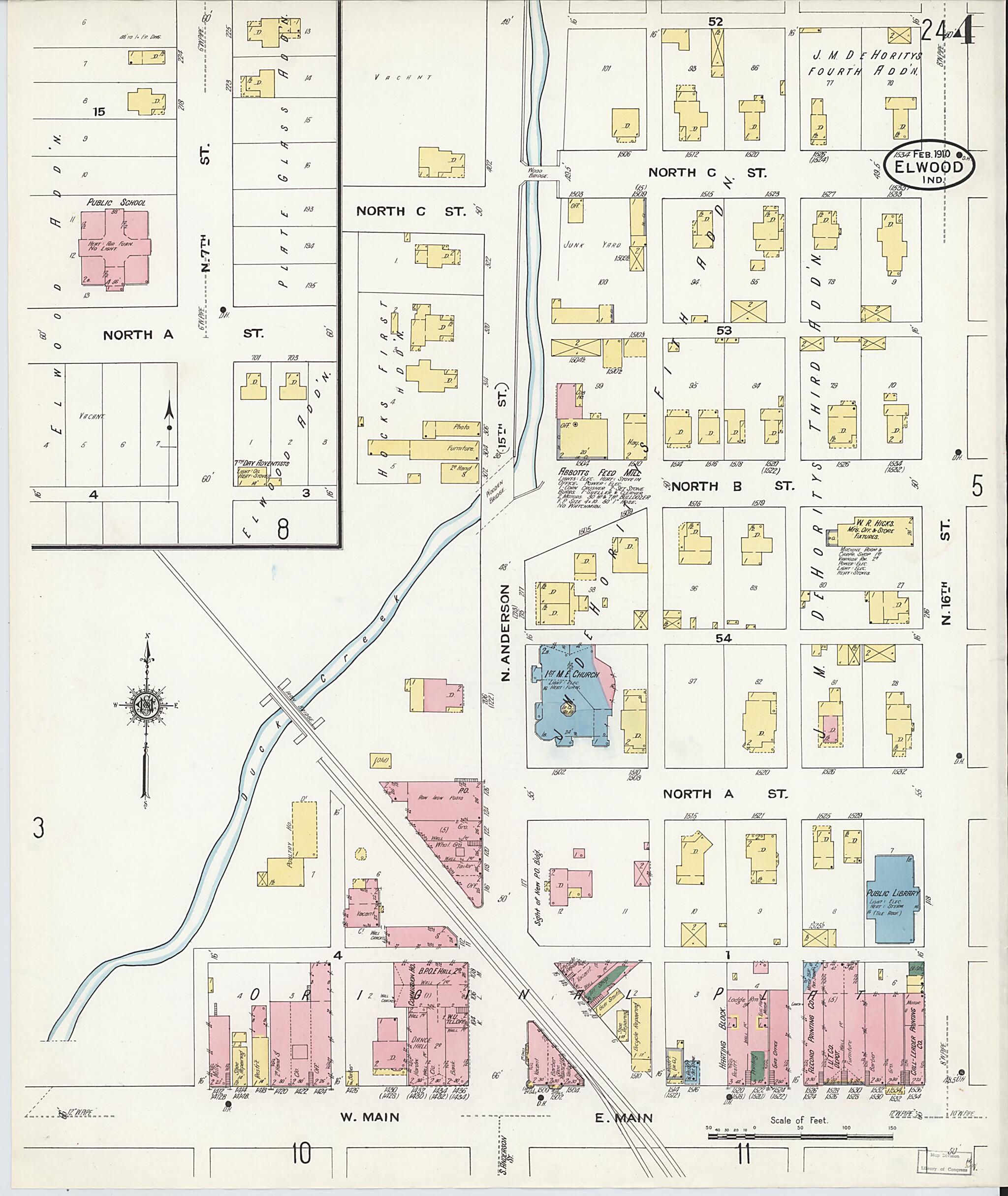 This old map of Elwood, Madison County, Indiana was created by Sanborn Map Company in 1910