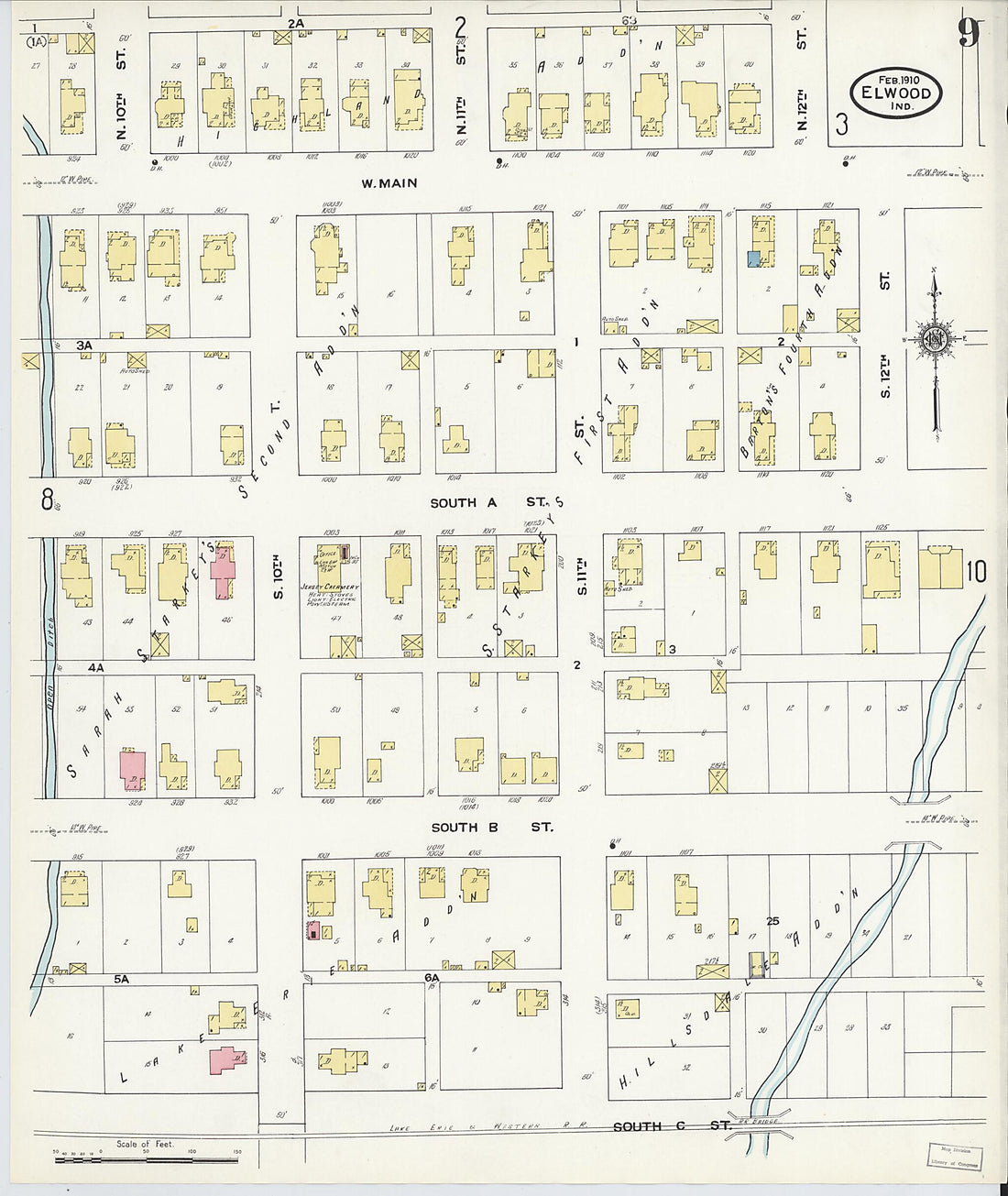 This old map of Elwood, Madison County, Indiana was created by Sanborn Map Company in 1910