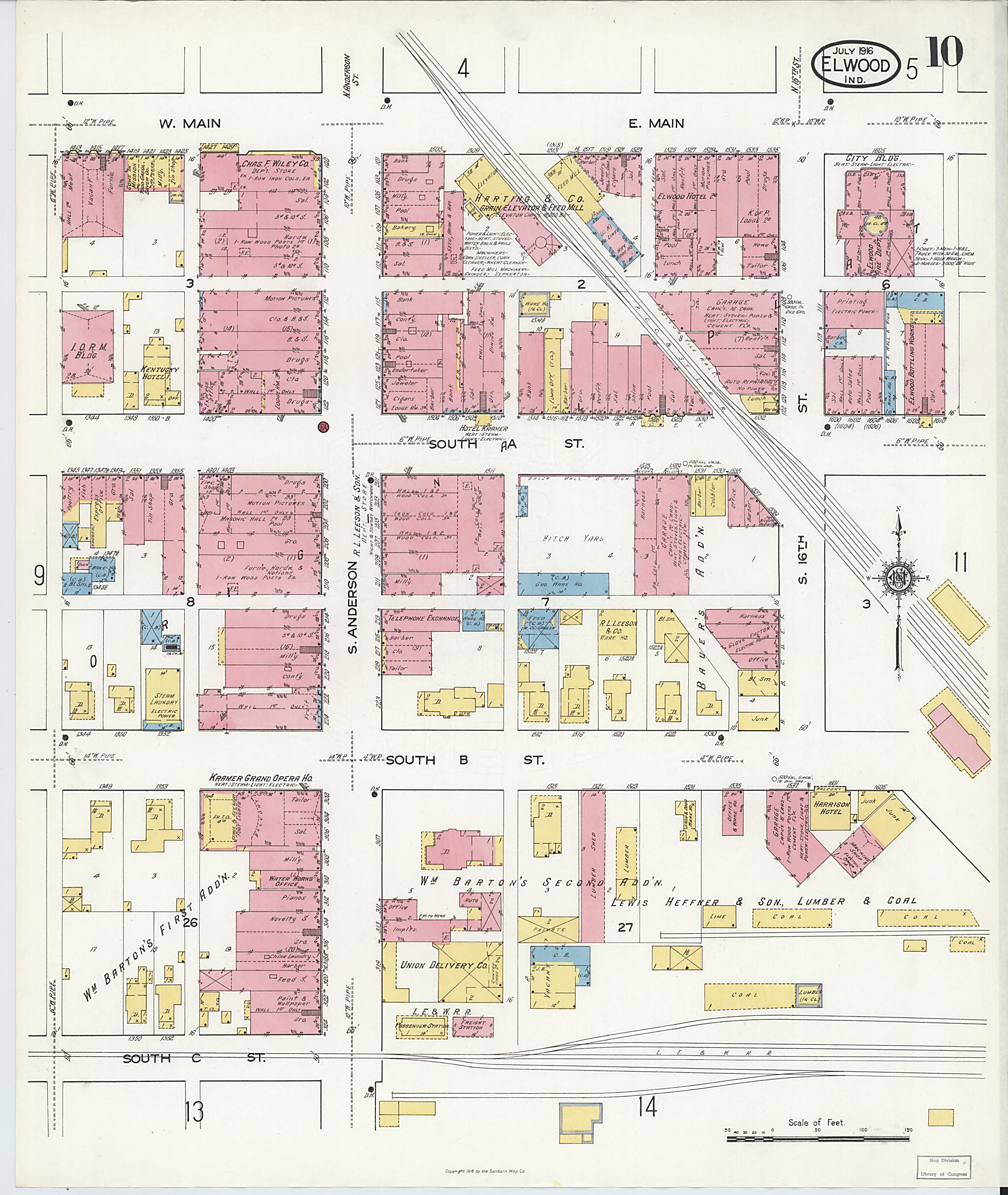 This old map of Elwood, Madison County, Indiana was created by Sanborn Map Company in 1916