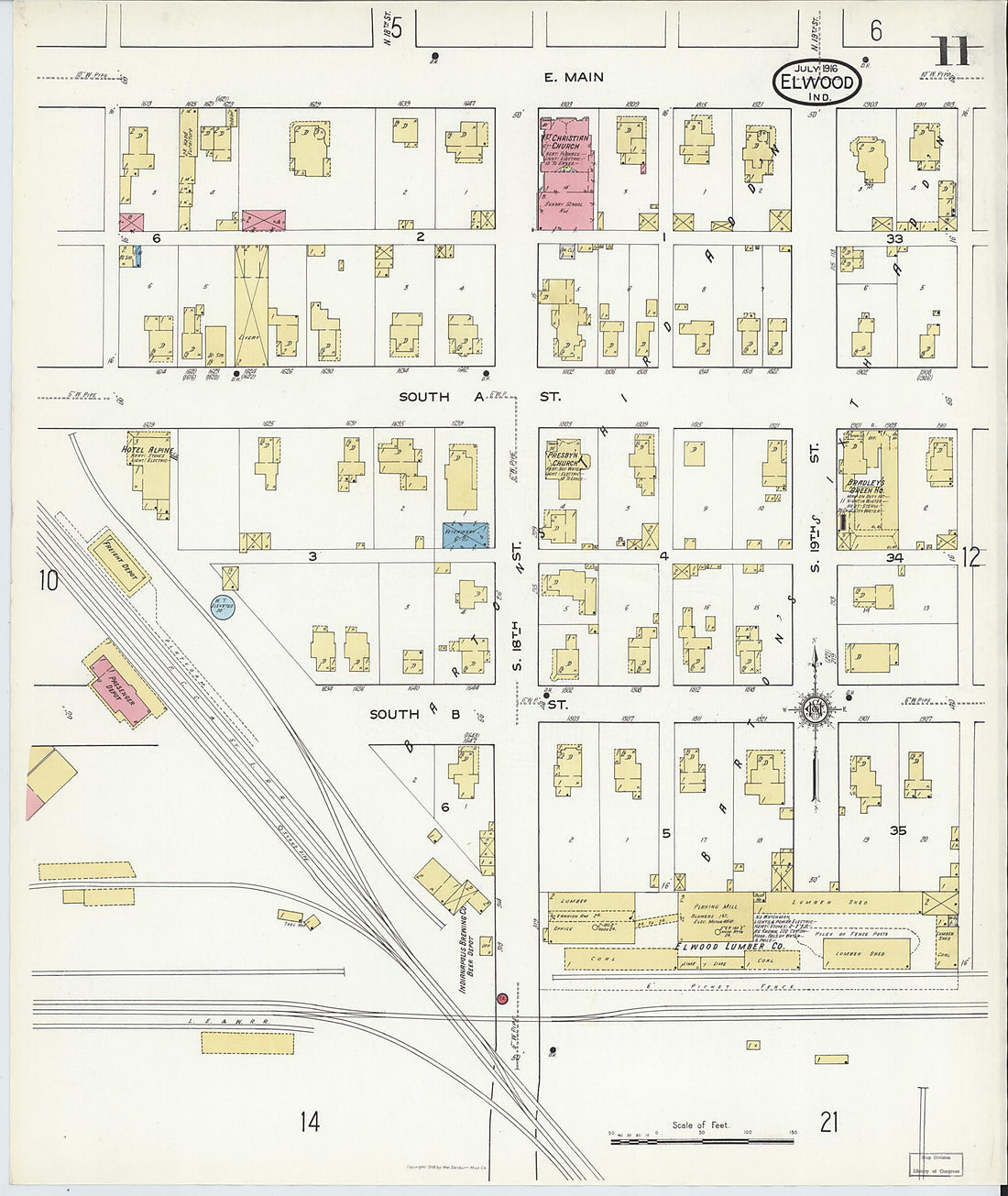 This old map of Elwood, Madison County, Indiana was created by Sanborn Map Company in 1916