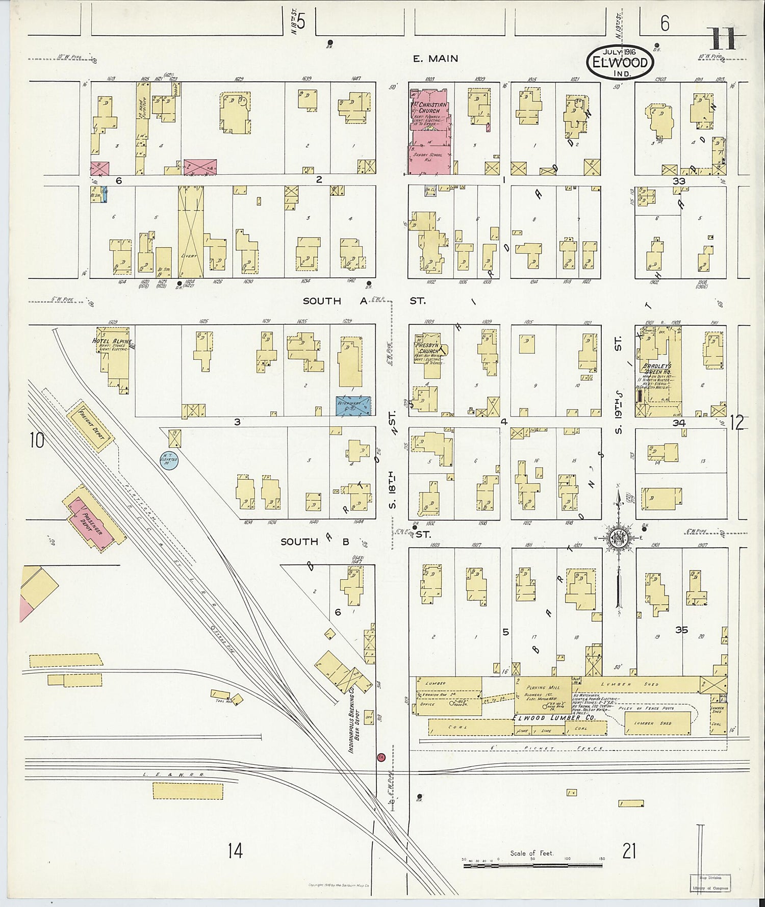 This old map of Elwood, Madison County, Indiana was created by Sanborn Map Company in 1916