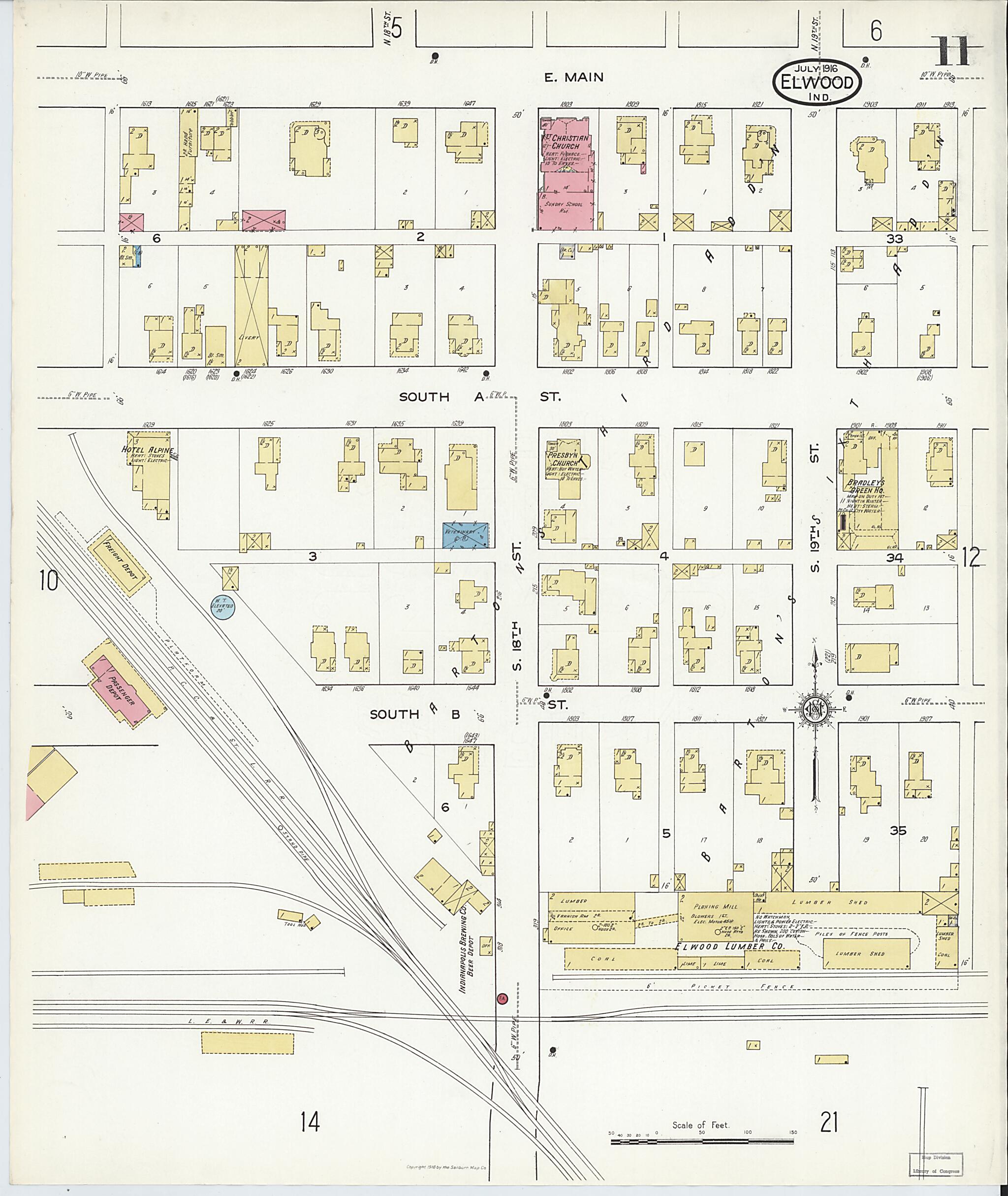 This old map of Elwood, Madison County, Indiana was created by Sanborn Map Company in 1916