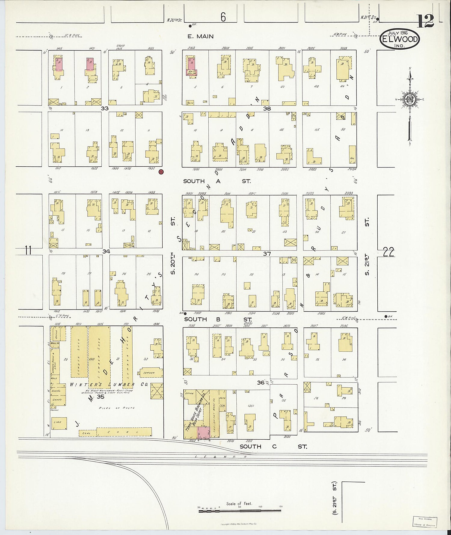 This old map of Elwood, Madison County, Indiana was created by Sanborn Map Company in 1916