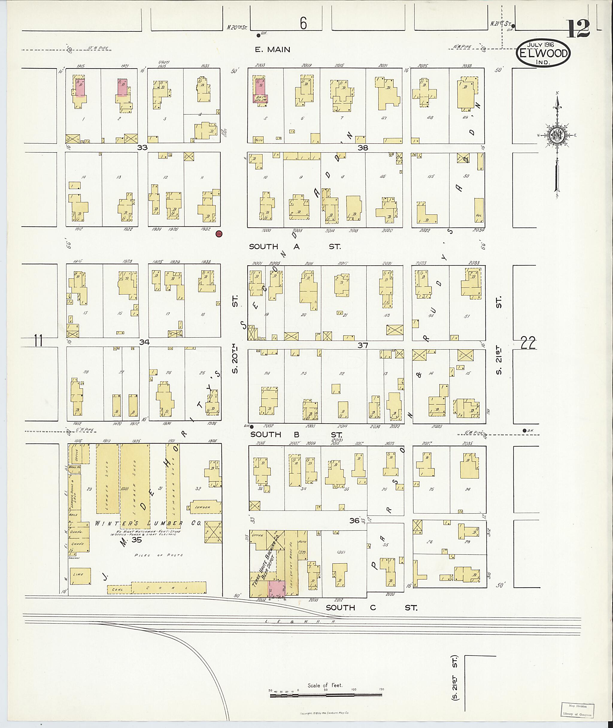 This old map of Elwood, Madison County, Indiana was created by Sanborn Map Company in 1916