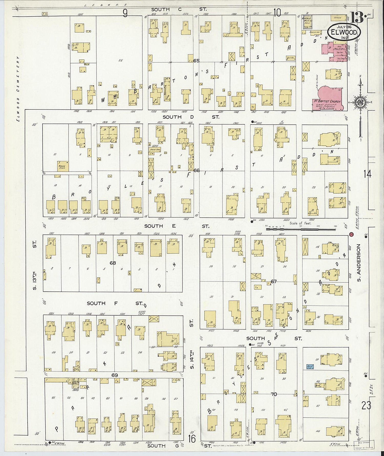 This old map of Elwood, Madison County, Indiana was created by Sanborn Map Company in 1916