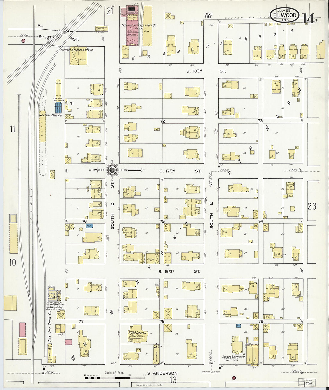 This old map of Elwood, Madison County, Indiana was created by Sanborn Map Company in 1916