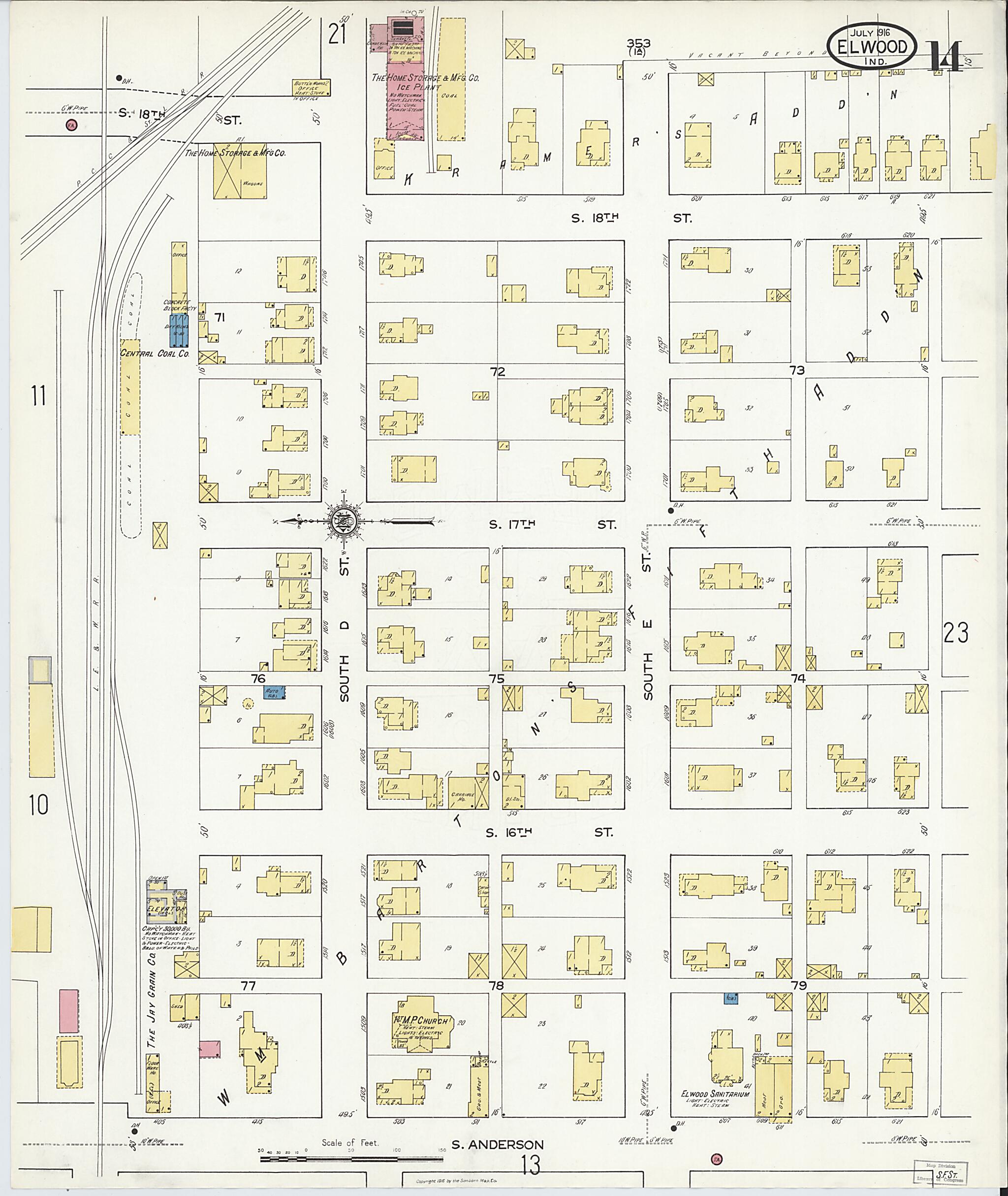 This old map of Elwood, Madison County, Indiana was created by Sanborn Map Company in 1916